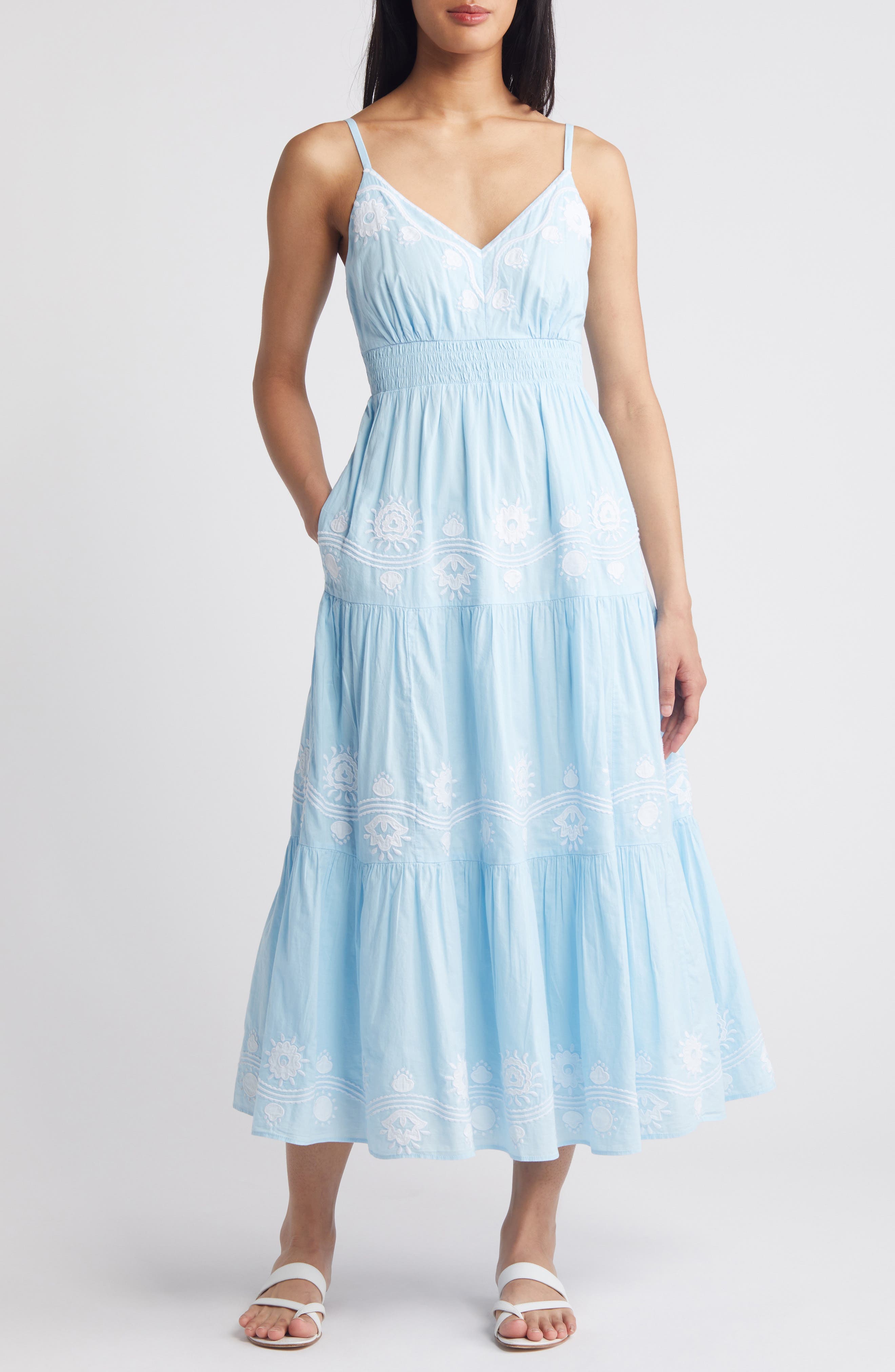 Aviry Embroidered Cotton Midi Sundress - image 1