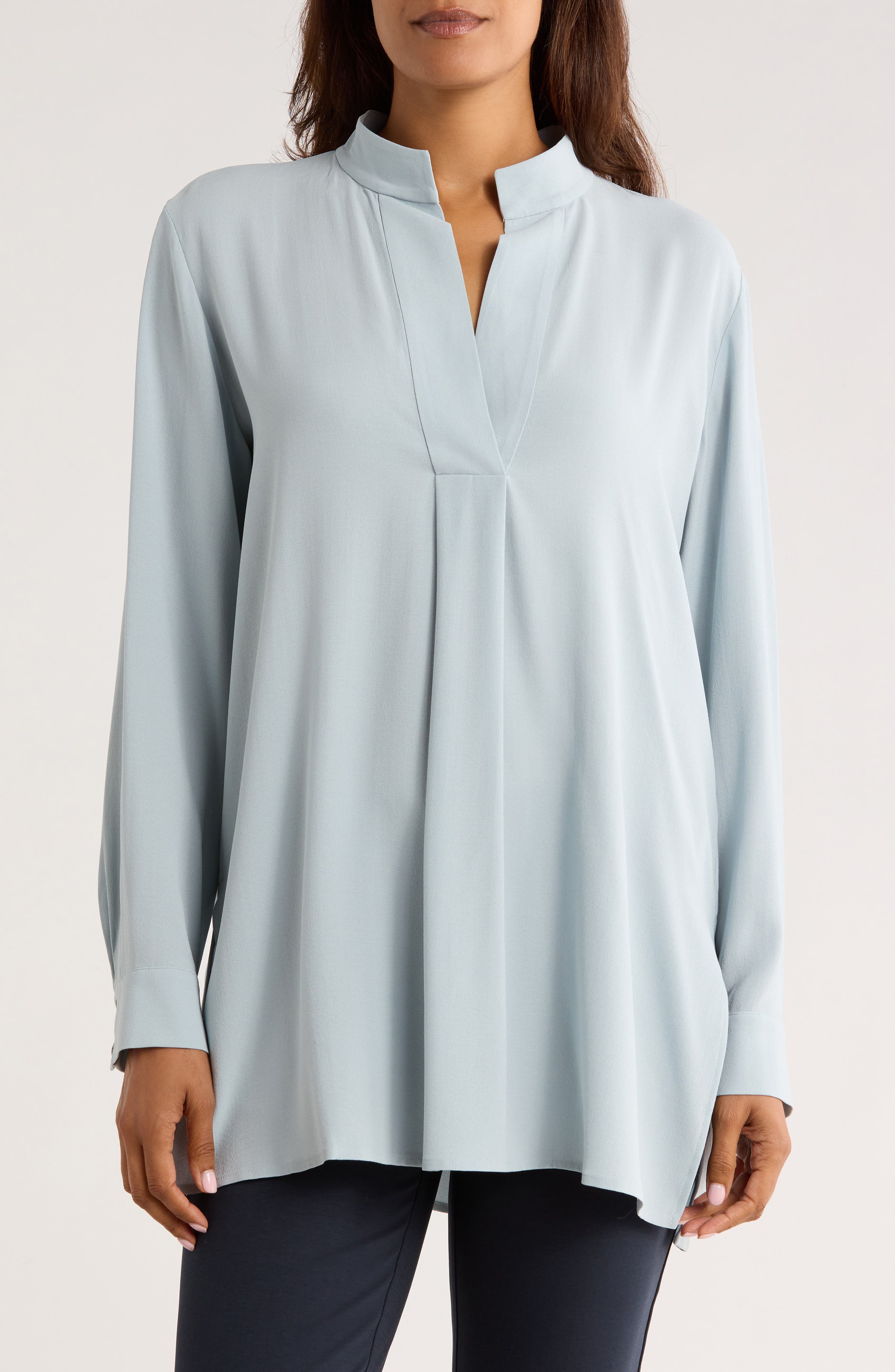 Split Stand Collar Silk Tunic - image 1