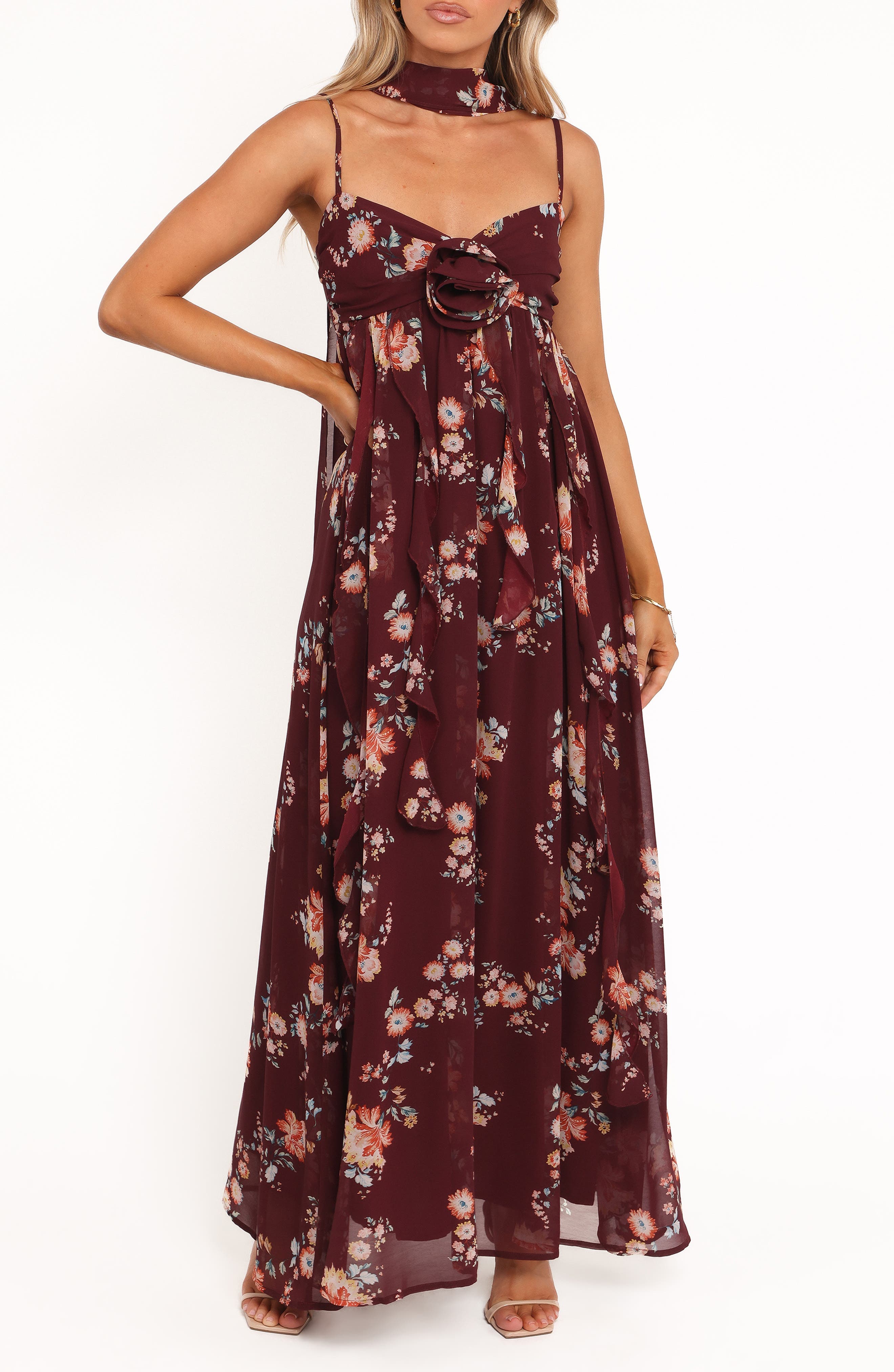 Tully Print Sleeveless Maxi Dress with Scarf - image 1