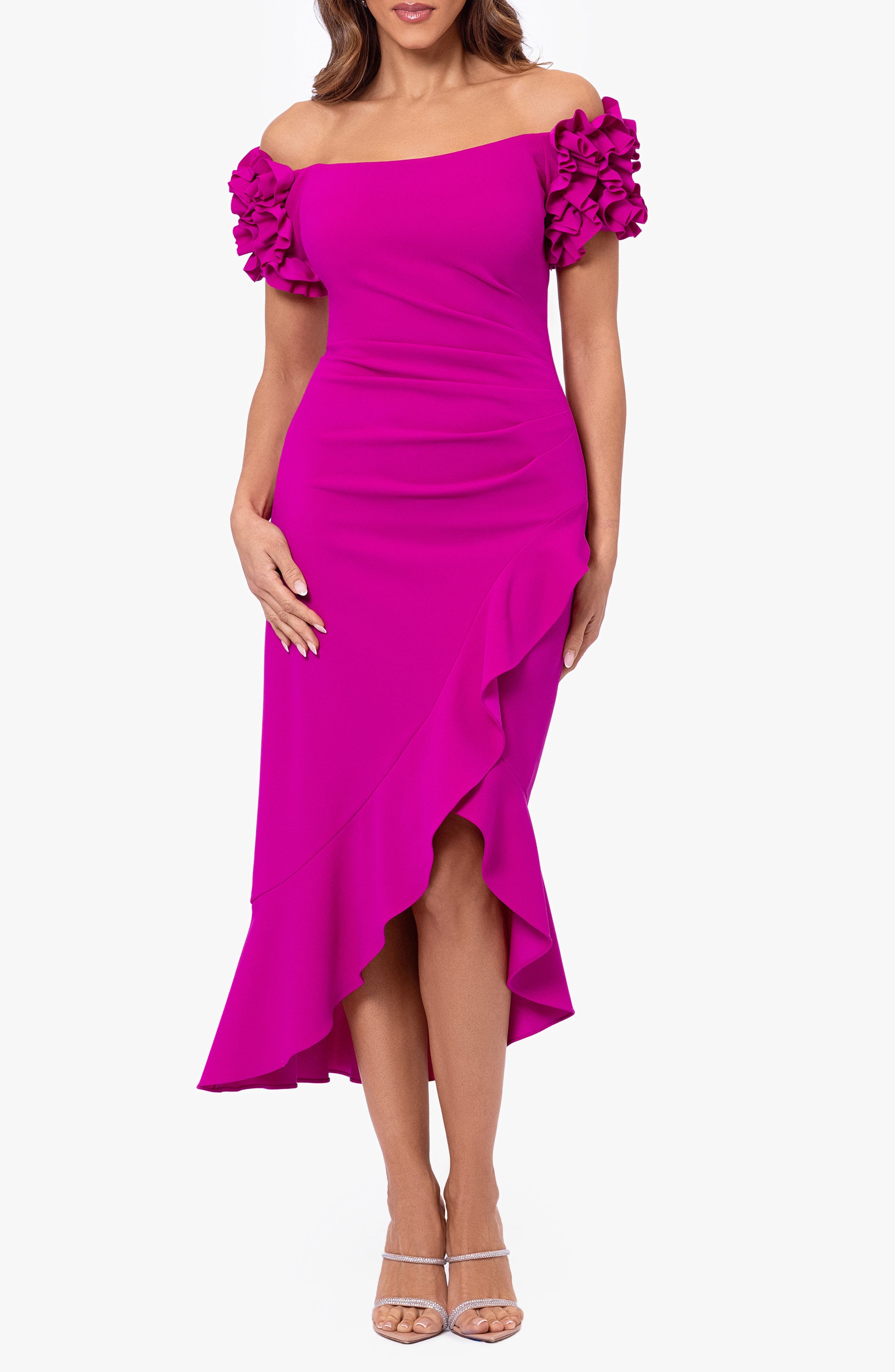 Ruffle Off the Shoulder Midi Cocktail Dress - image 1