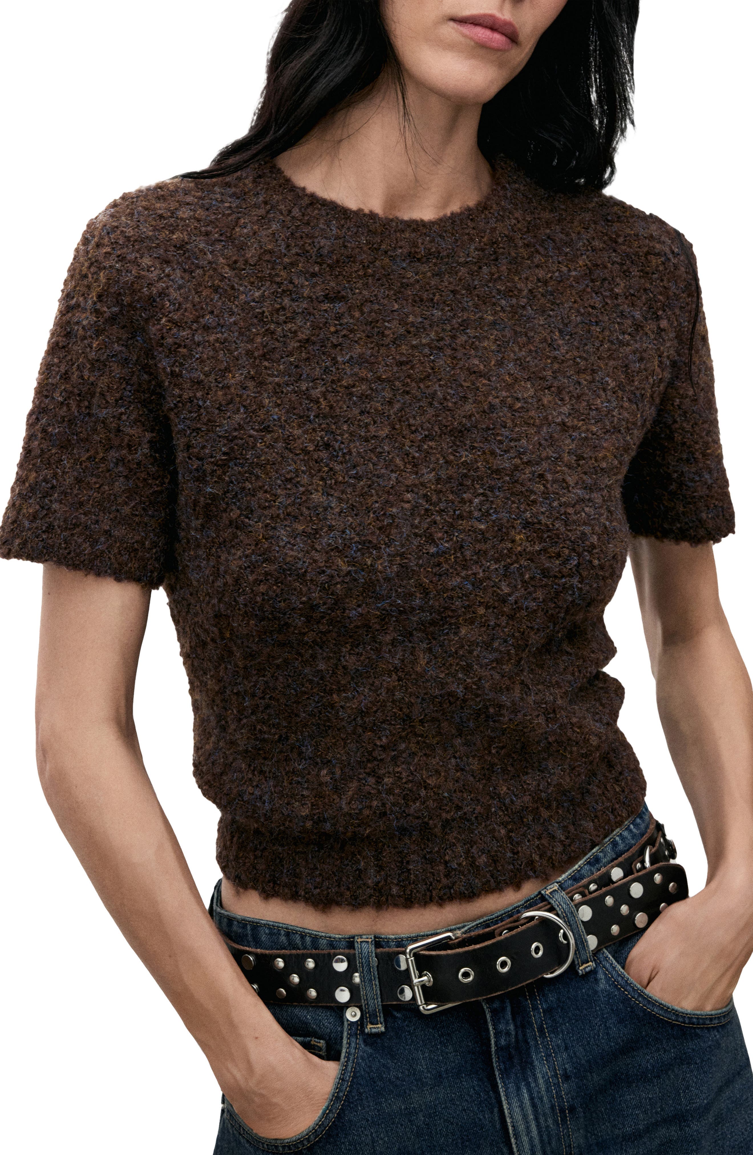Short Sleeve Boucle Sweater - image 1
