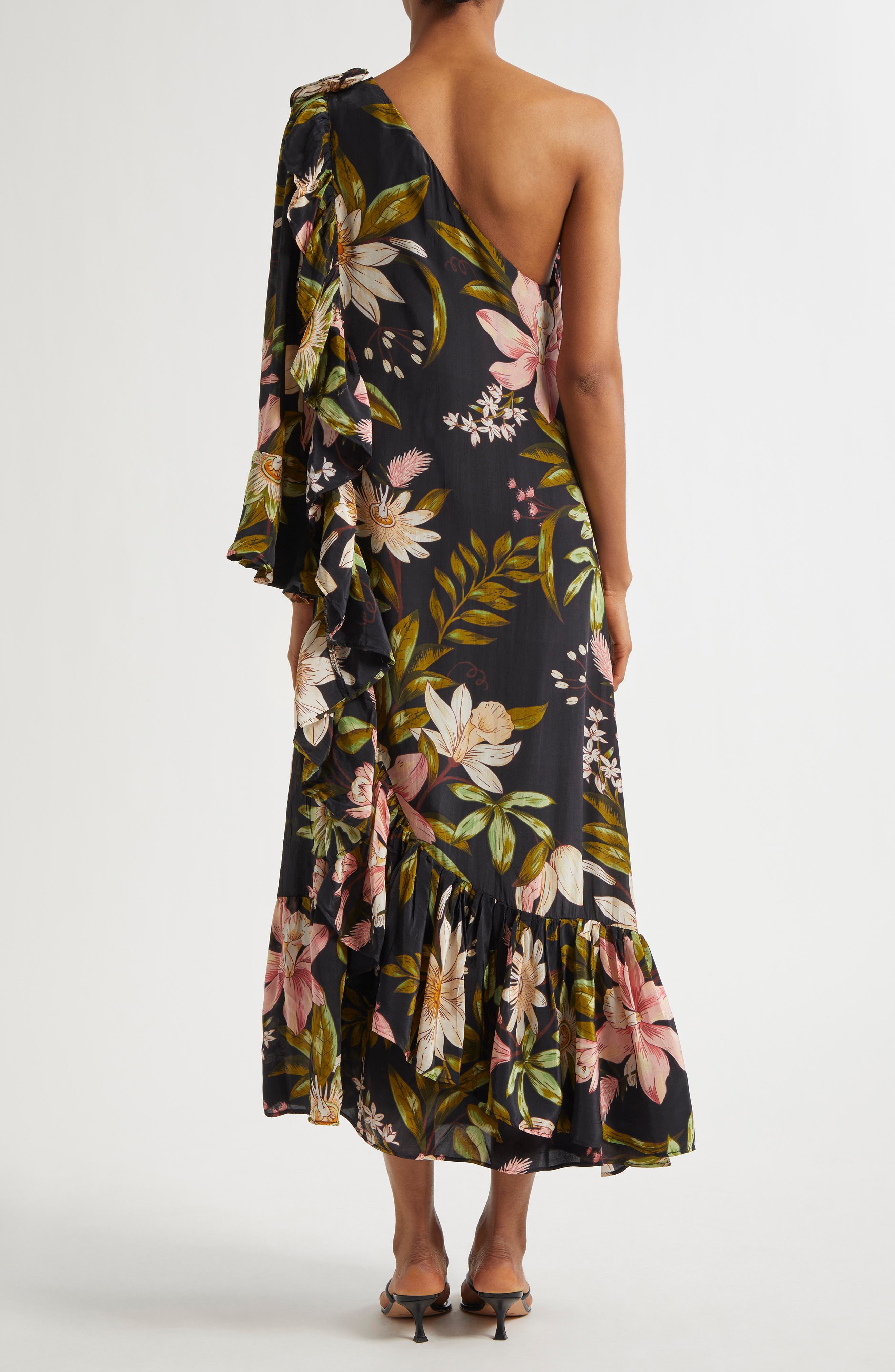 Surreal Flowers One-Shoulder Crepe de Chine Midi Dress - image 2