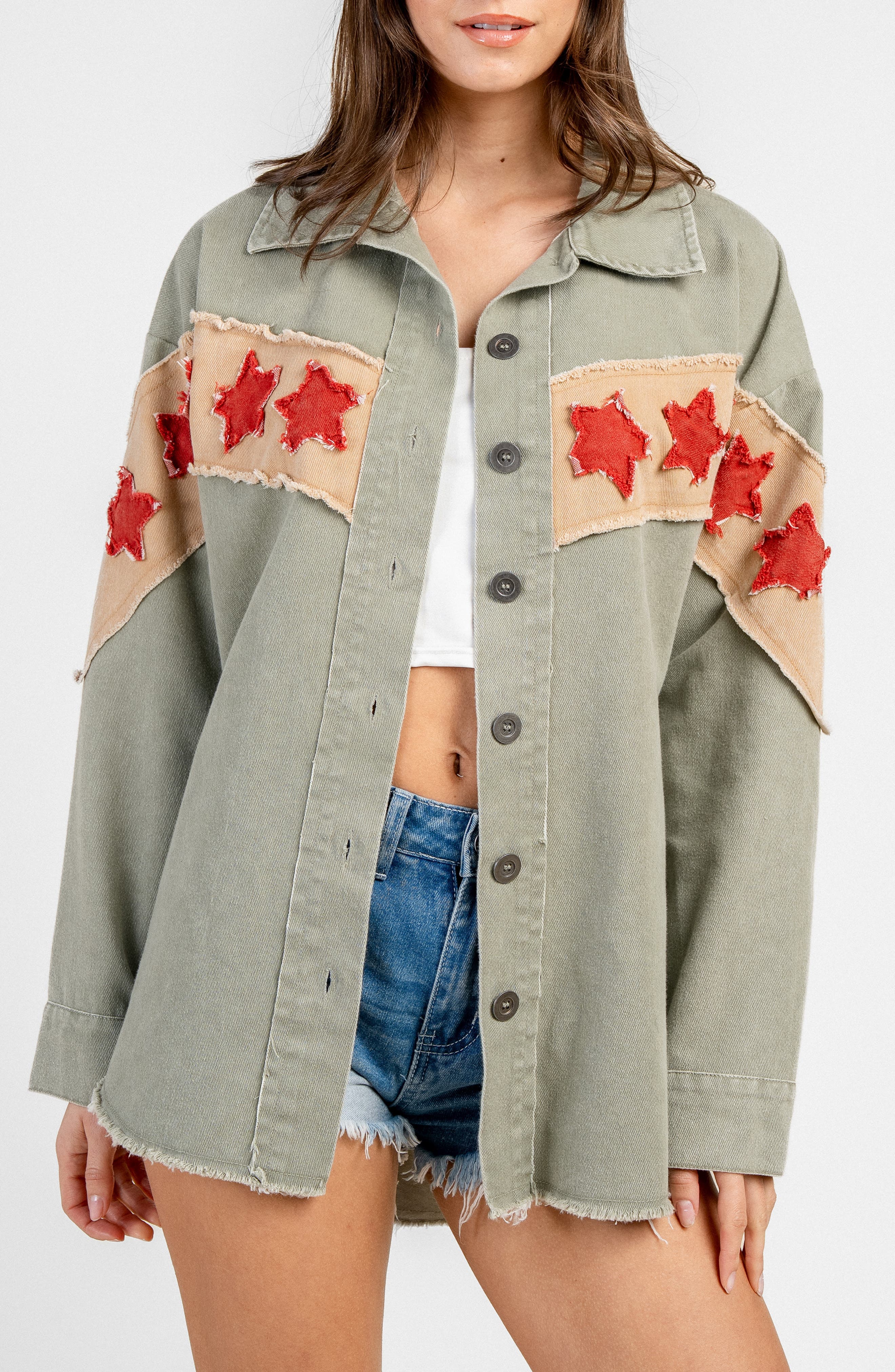 Denim Star Patch Shirt Jacket - image 1