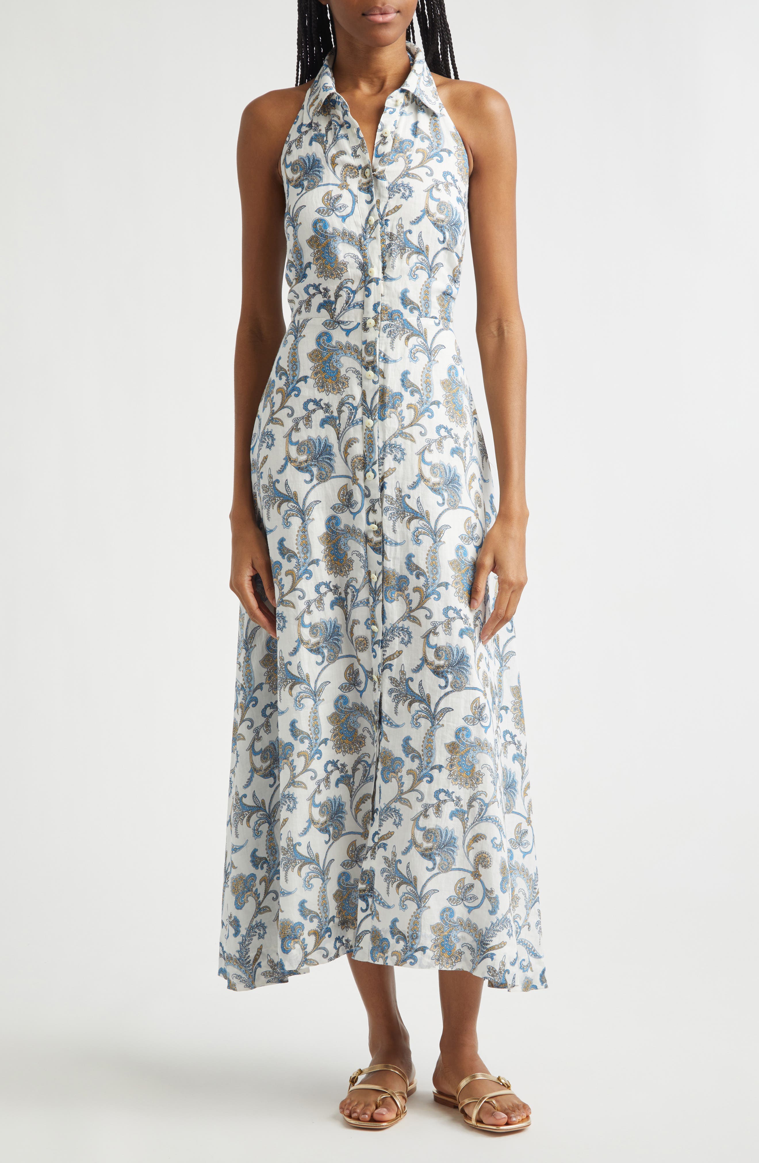 Mackey Paisley Halter Neck Sleeveless Ramie Shirtdress - image 1