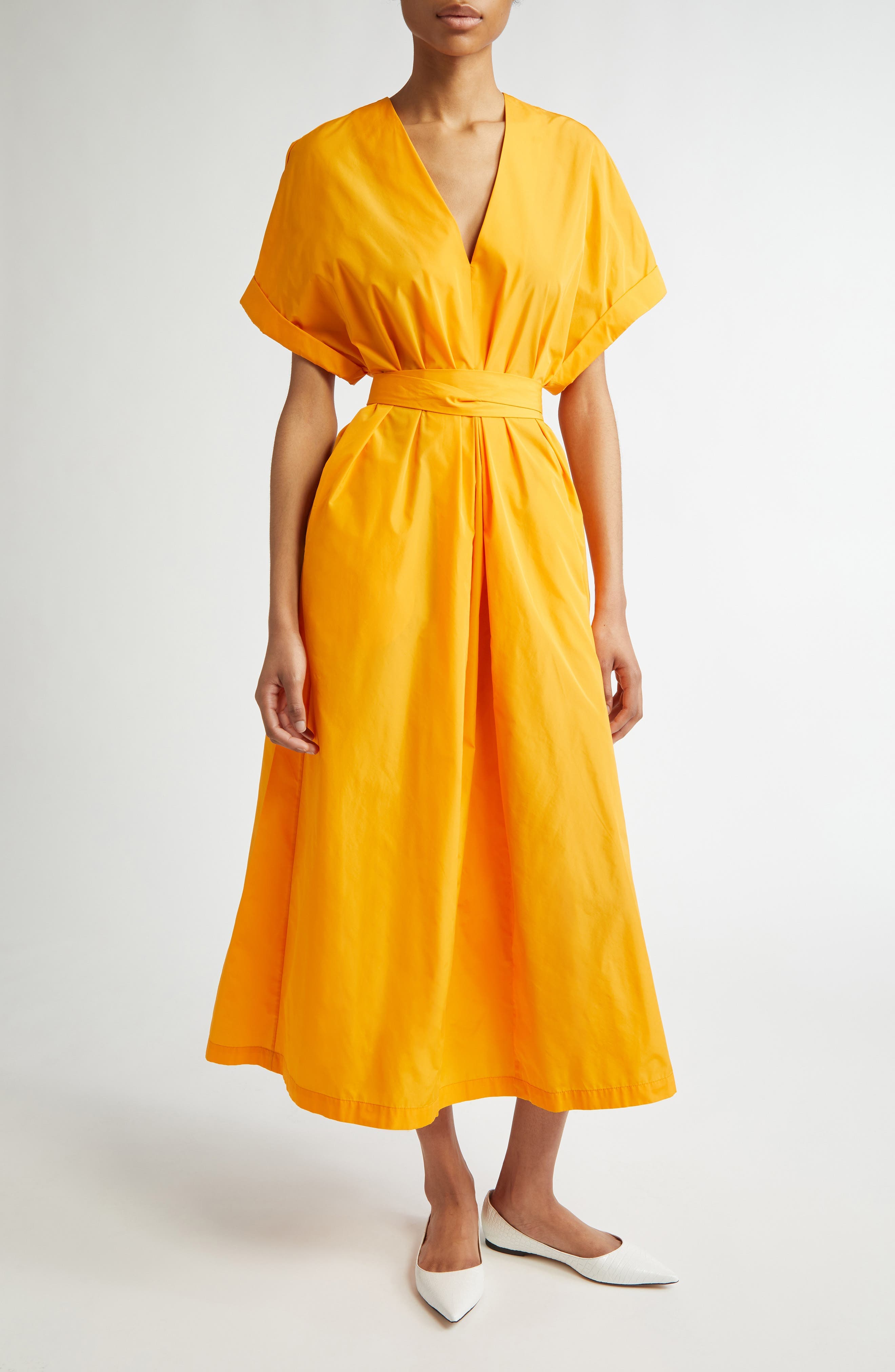 Dolman Sleeve V-Neck Belted A-Line Dress - image 1