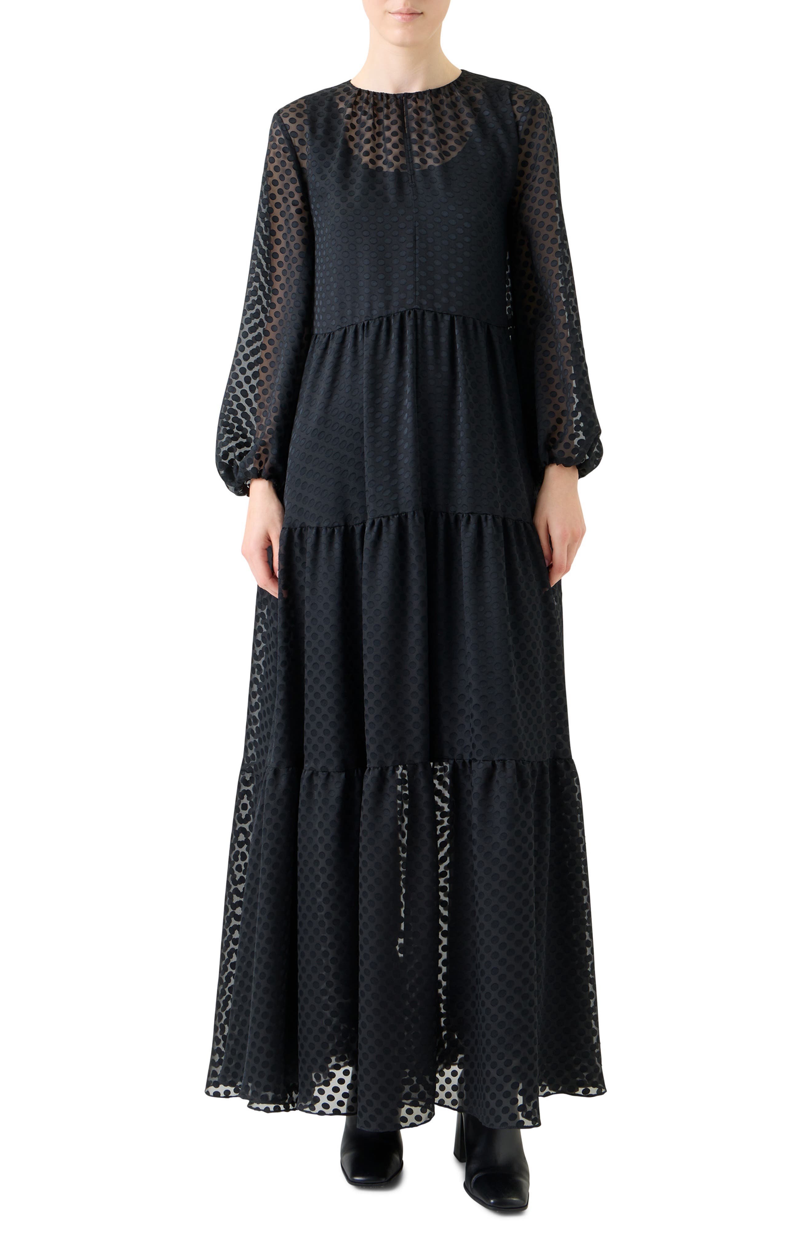 Polka Dot Long Sleeve Devore Dress - image 1