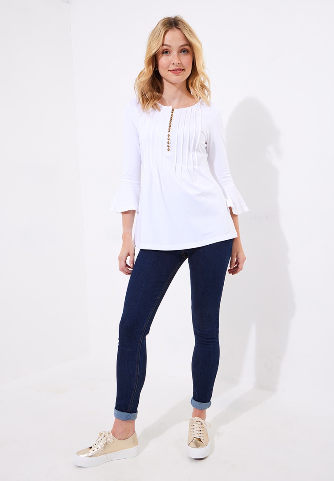 Stretch Cotton Bell Sleeve Henley - image 4