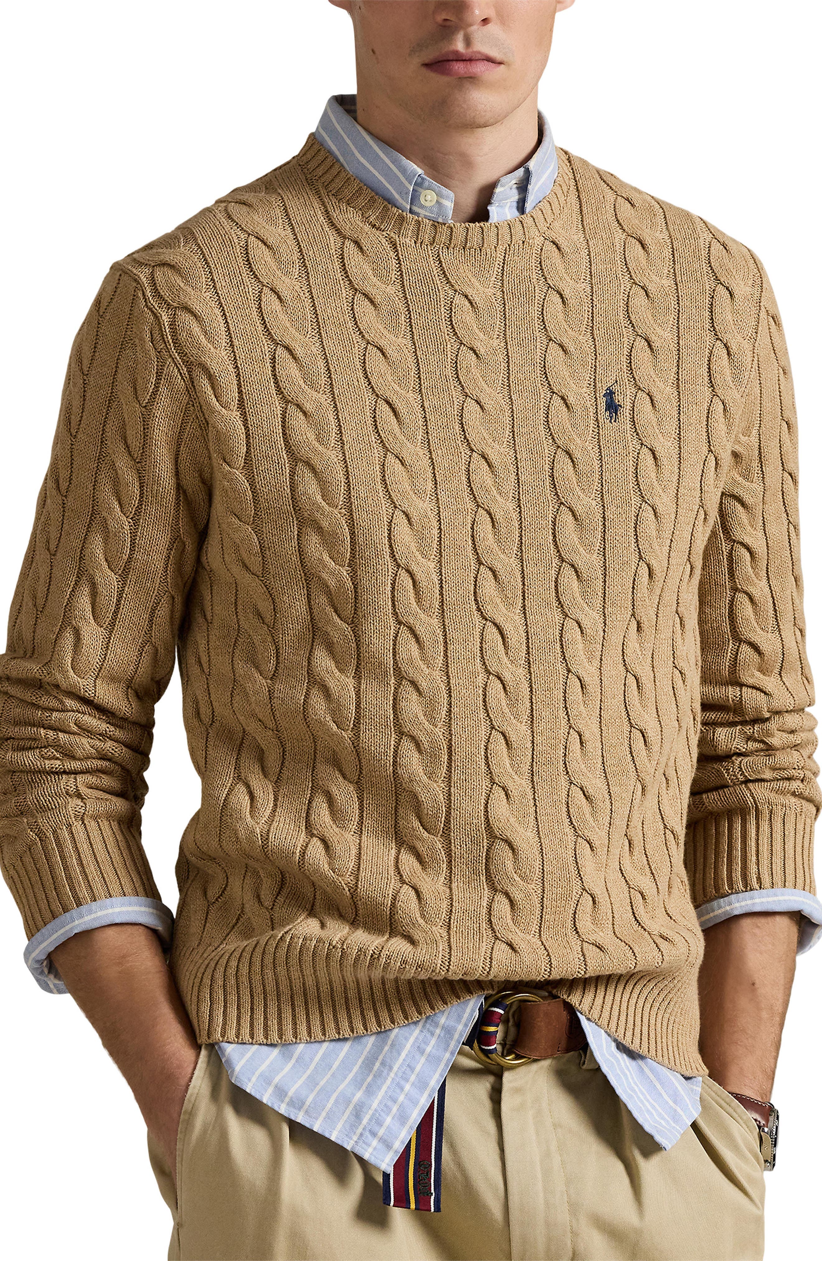 Cable Knit Cotton Crewneck Sweater - image 1