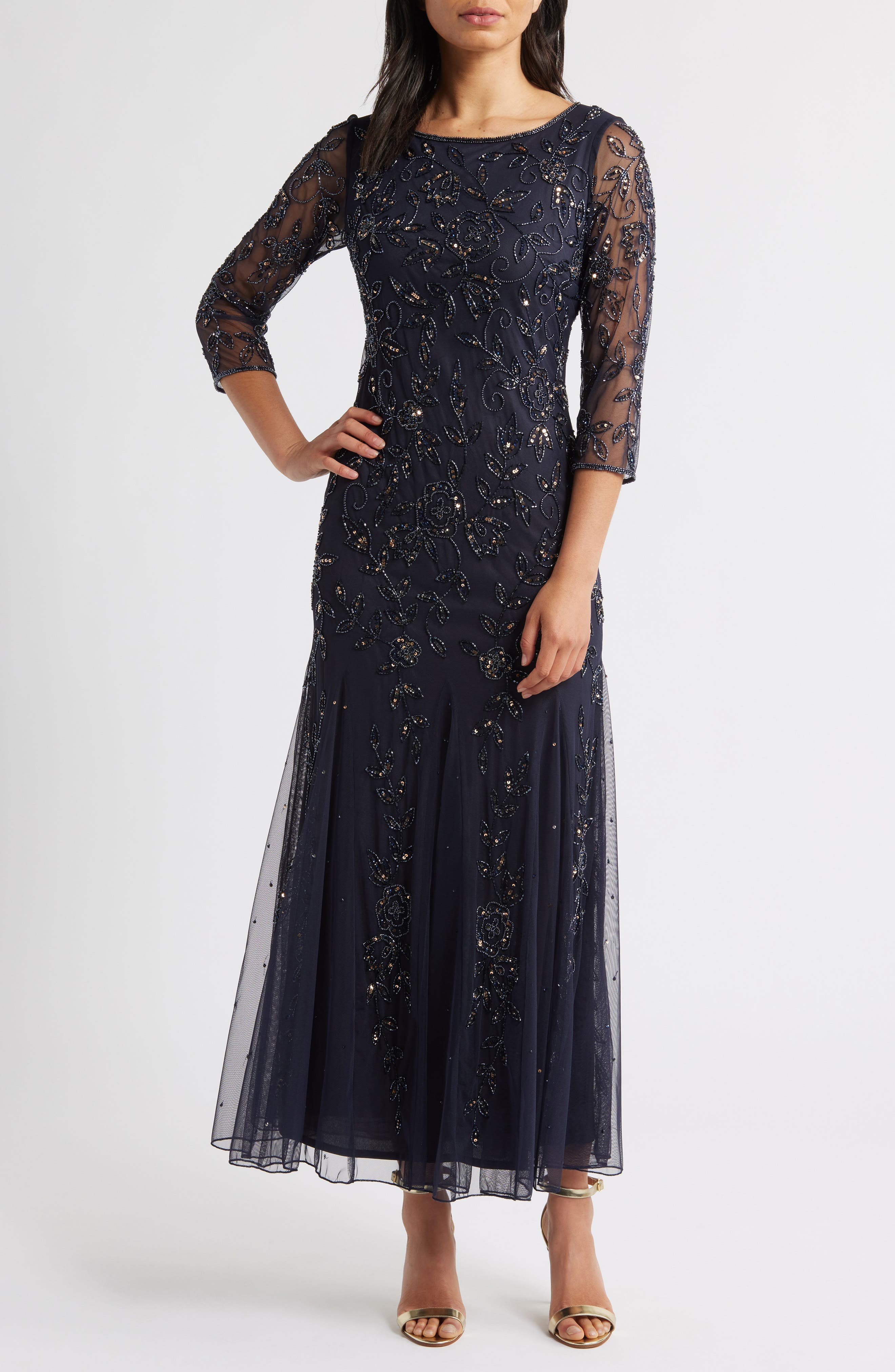 Floral Beaded Tulle Gown - image 1
