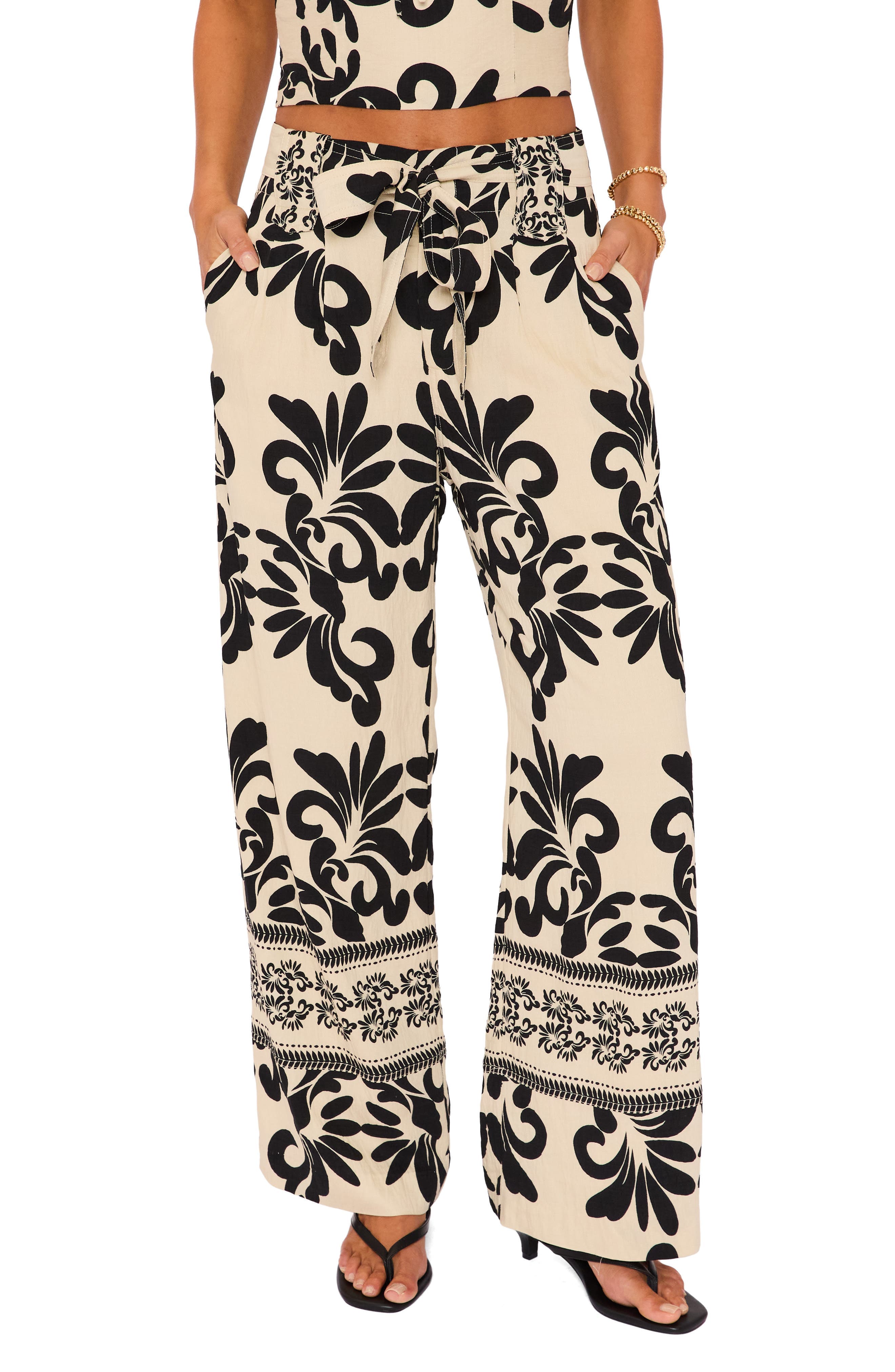 Coastal Print Tie Waist Wide Leg Pants - image 1