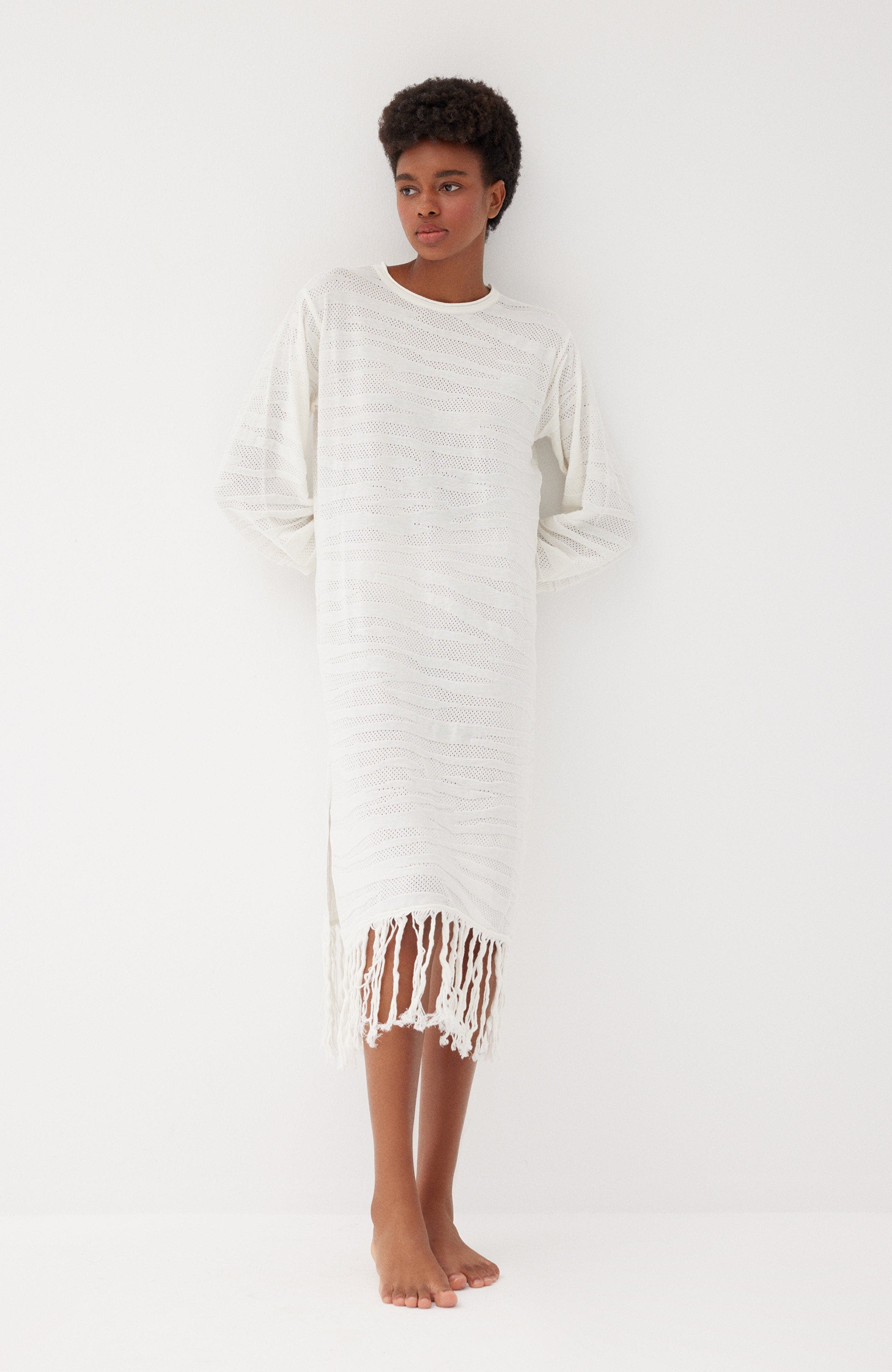 Margi Cotton Textured Fringe Dress - image 1