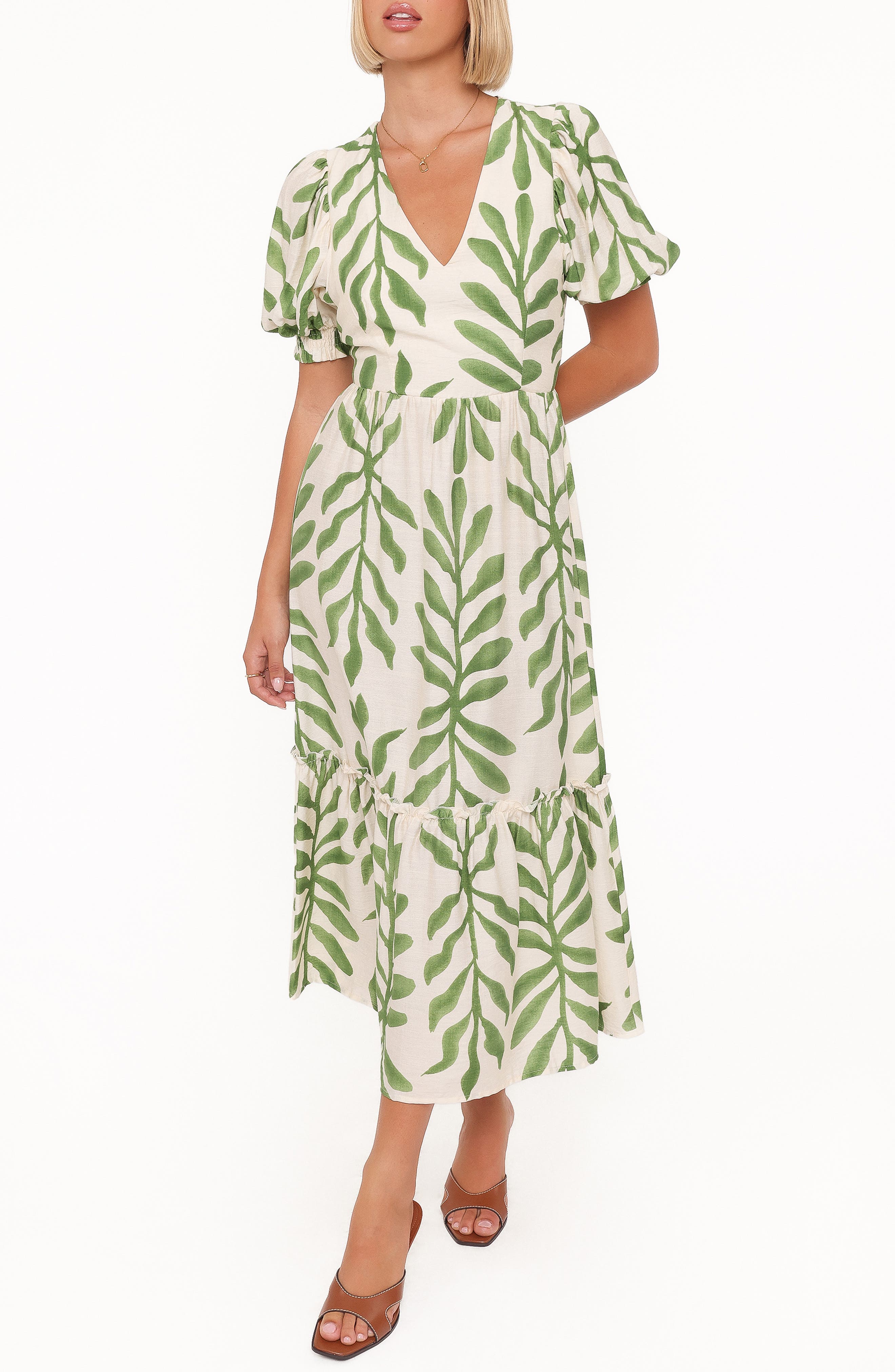 Steele Puff Sleeve Tiered Midi Dress - image 1