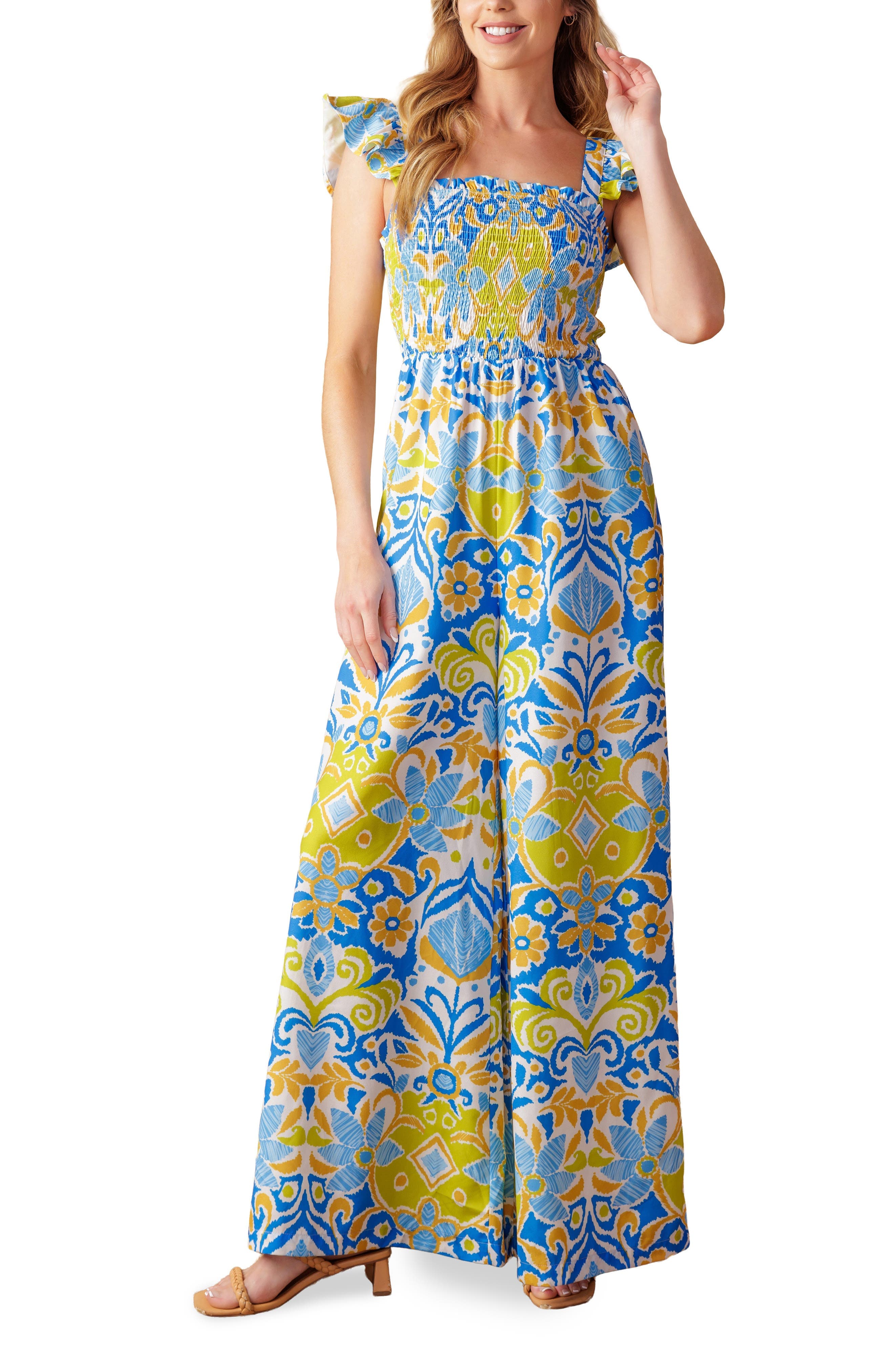 Smocked Flutter Sleeve Jumpsuit - image 1