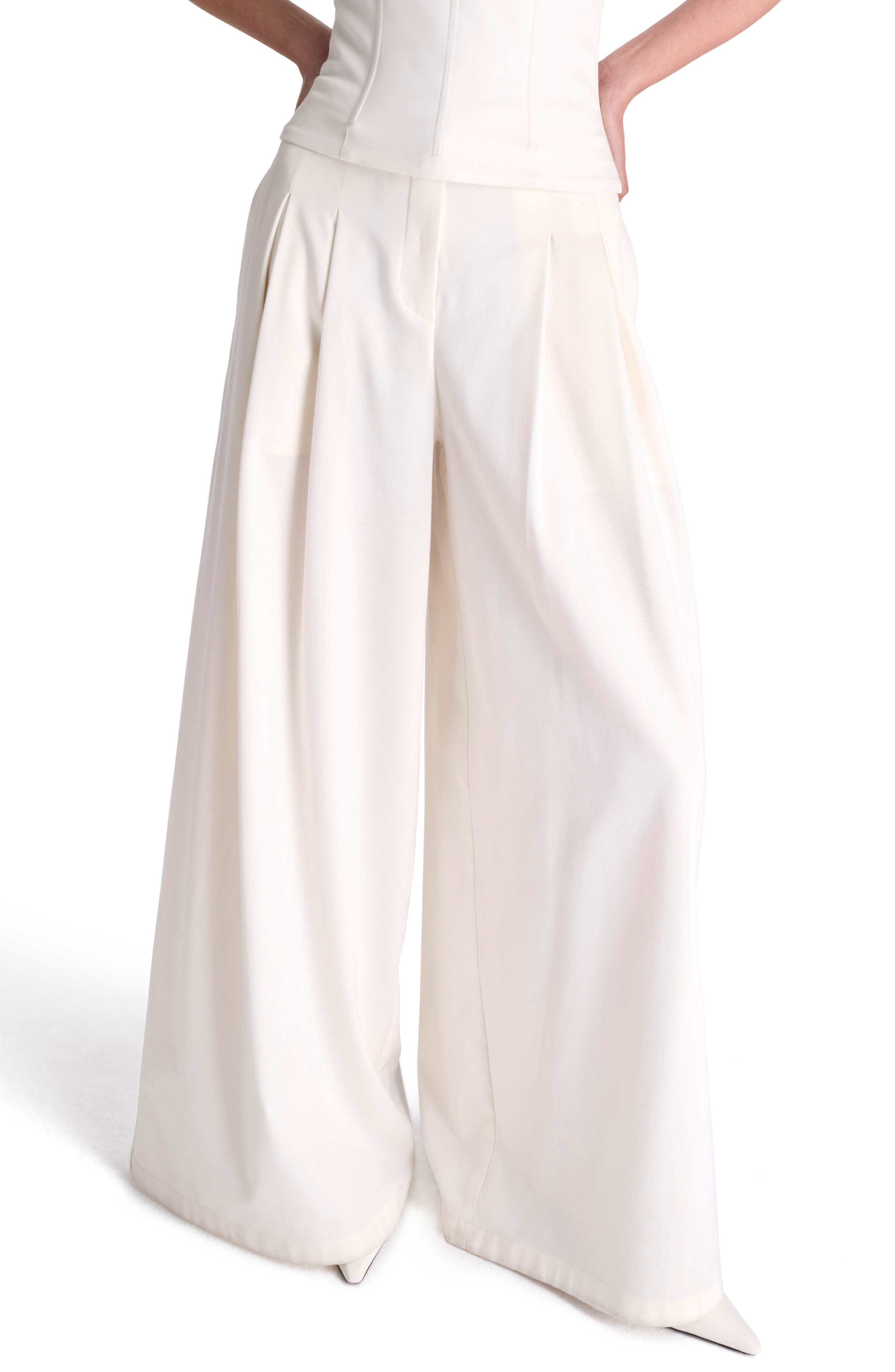 Drew Stretch Cotton & Wool Wide Leg Pants - image 1