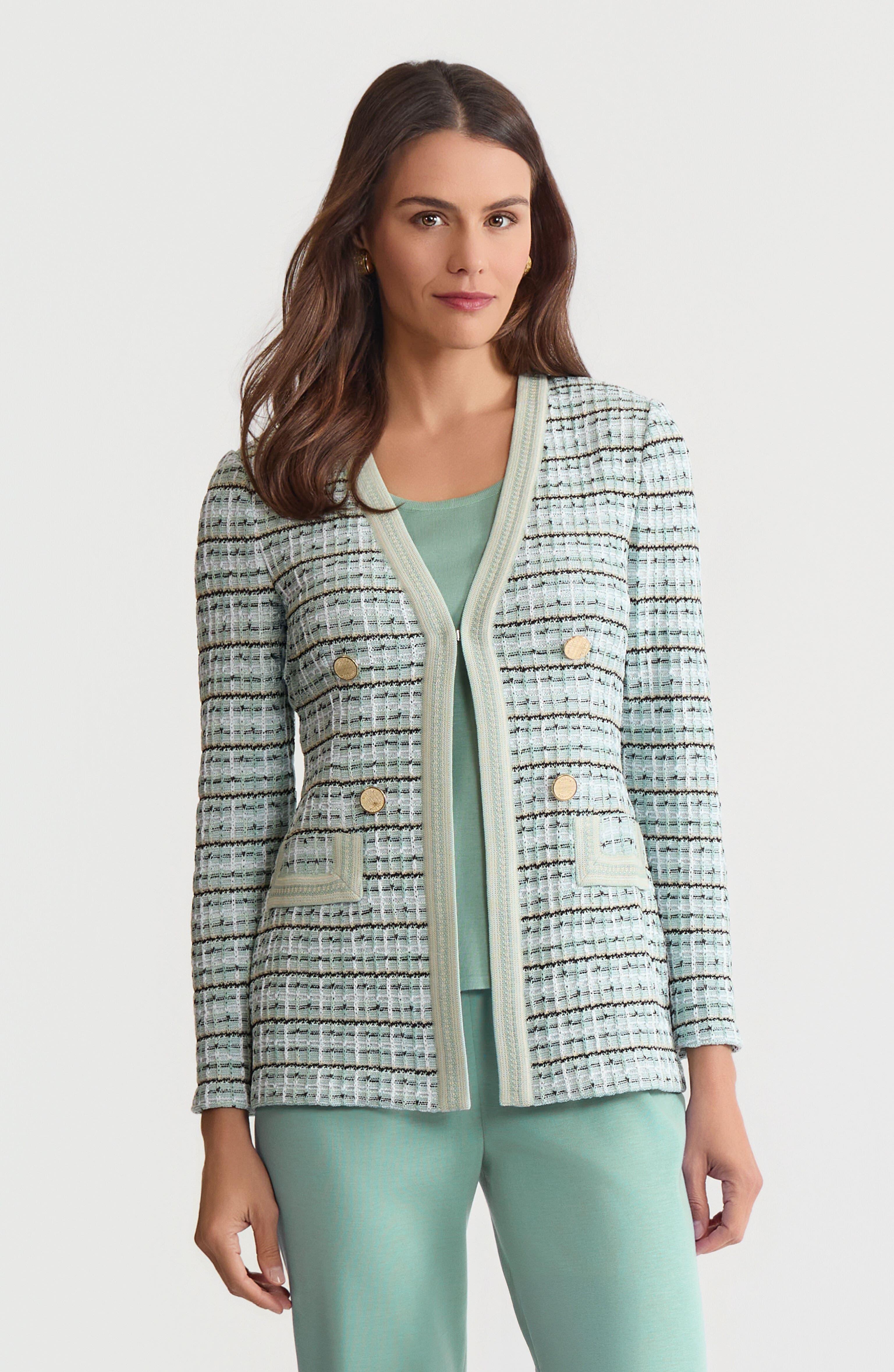 Tailored Plaid Textured Knit Jacket - image 2
