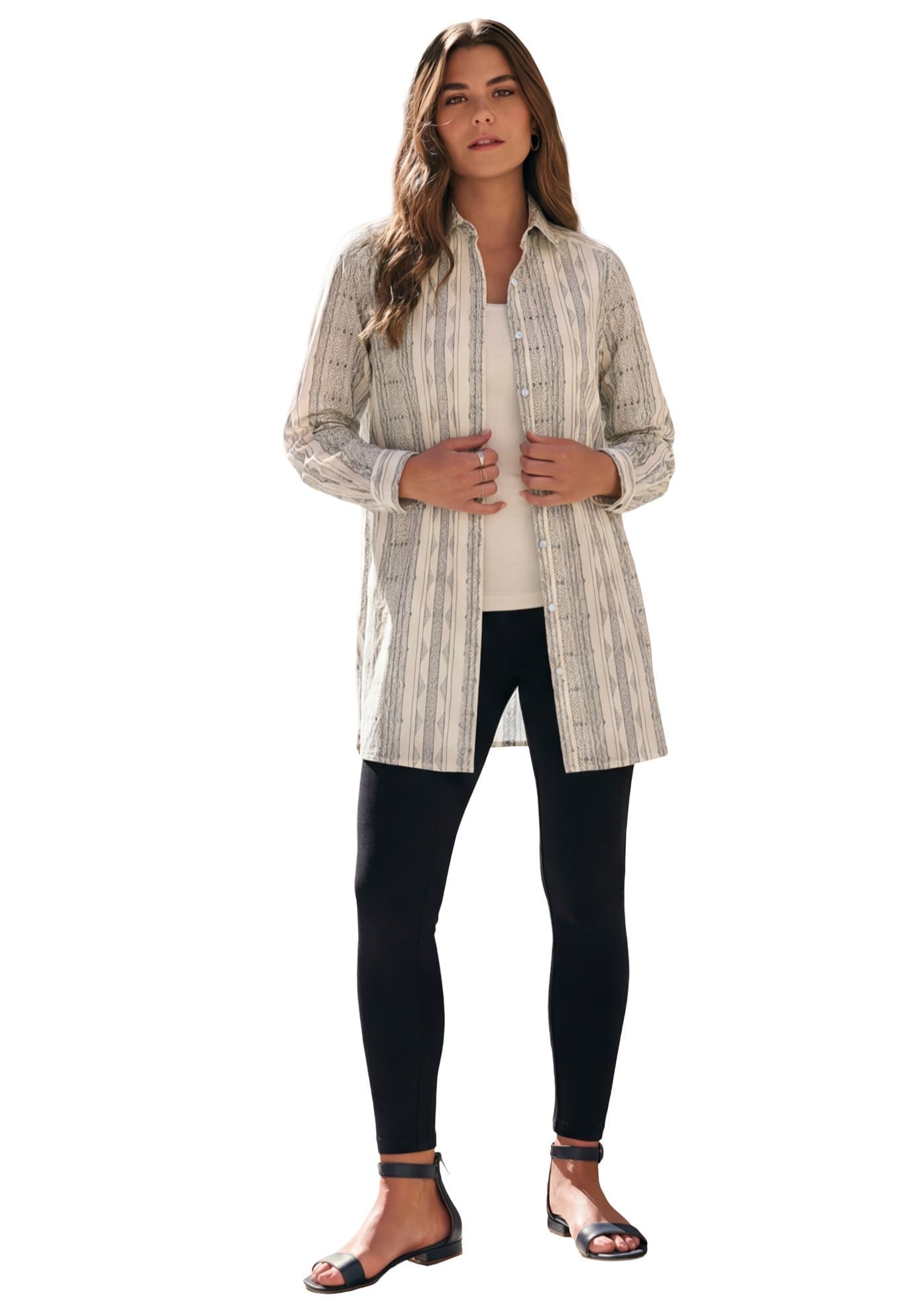 Kate Long-Sleeve Crisp Cotton-Blend Button-Front Tunic - image 5