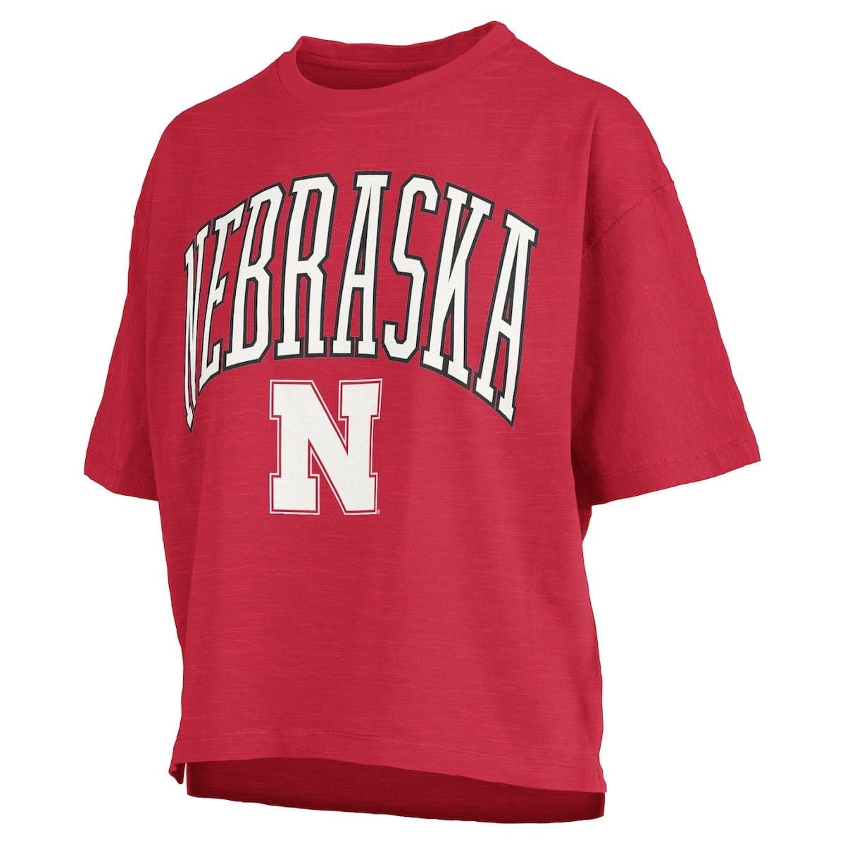 Women's Pressbox Scarlet Nebraska Huskers Nelson Arch Over Logo Waist Length Oversized Slub T-Shirt - image 2