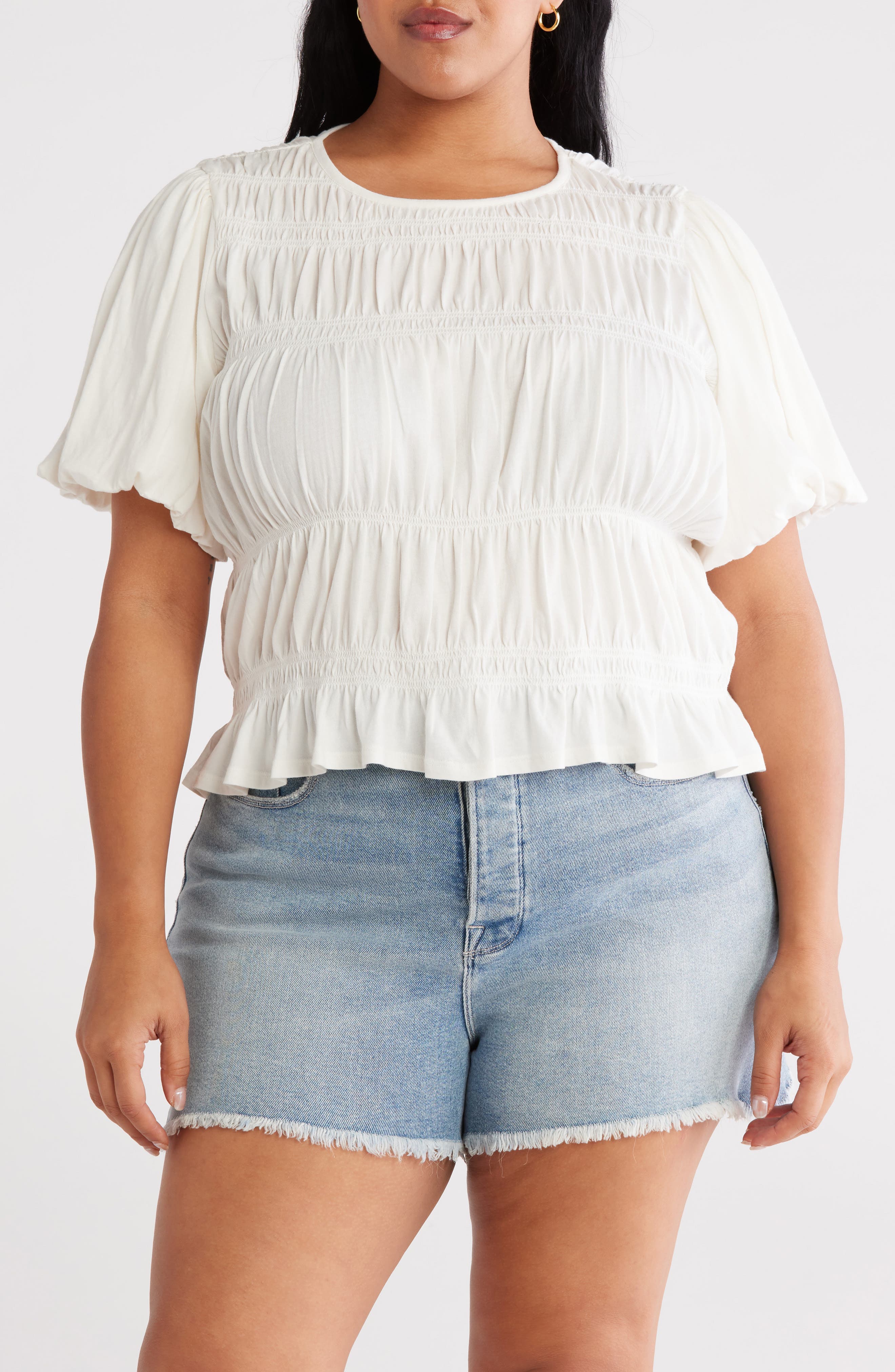 Shirred Puff Sleeve Cotton Top - image 3