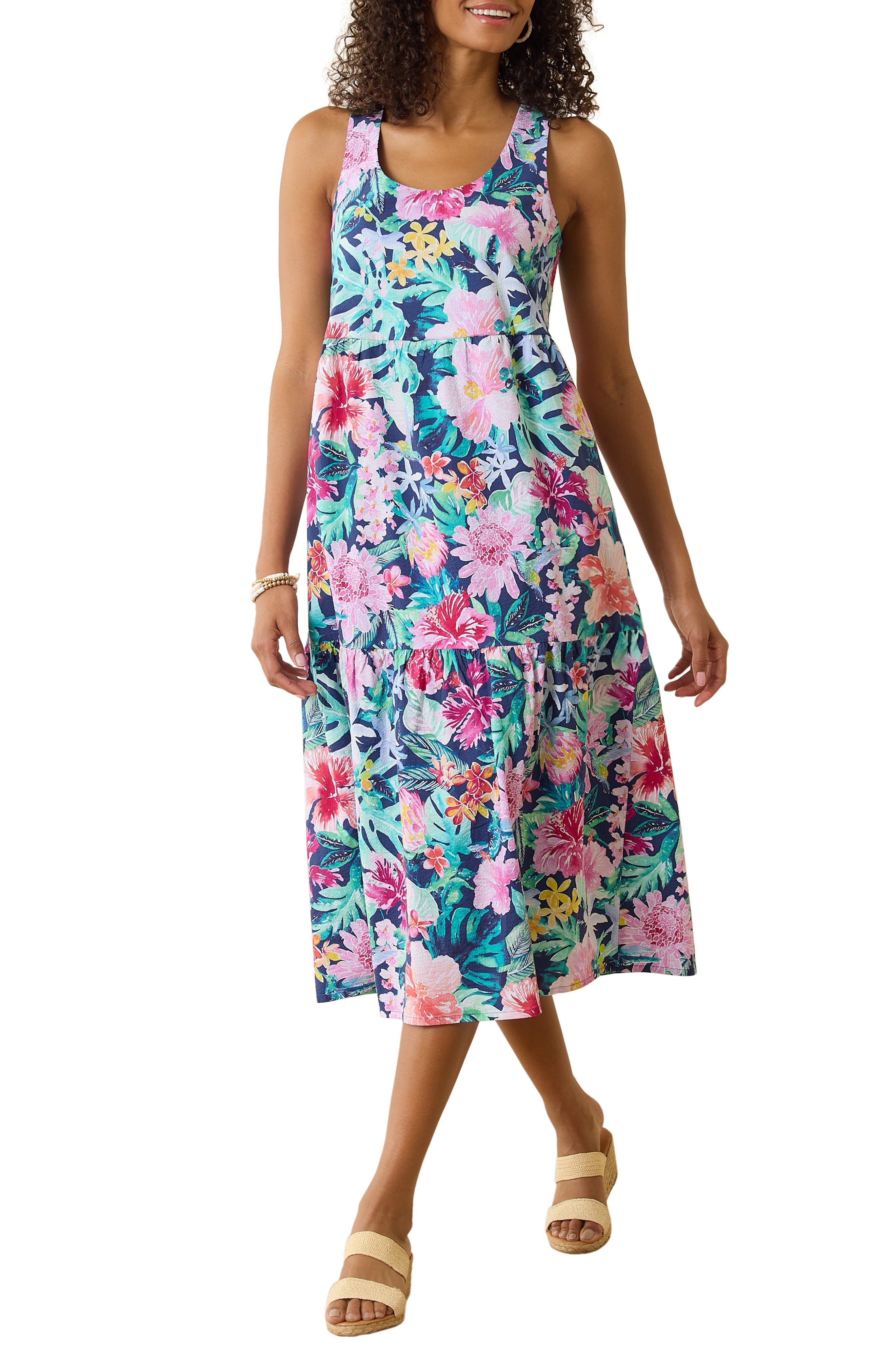 Perfectly Paradise Floral Stretch Cotton Midi Dress - image 1