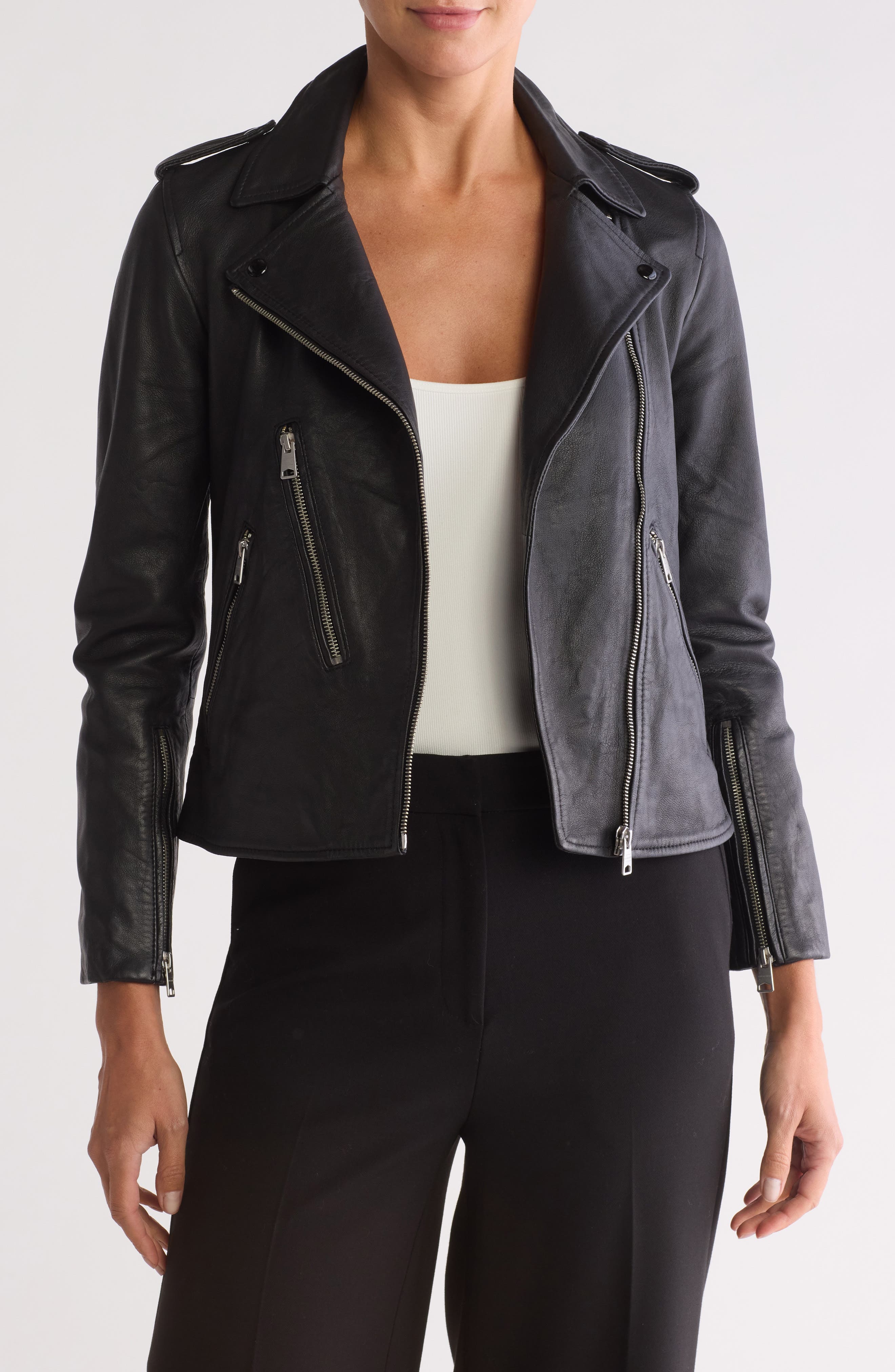 Elva Lambskin Leather Biker Jacket - image 1