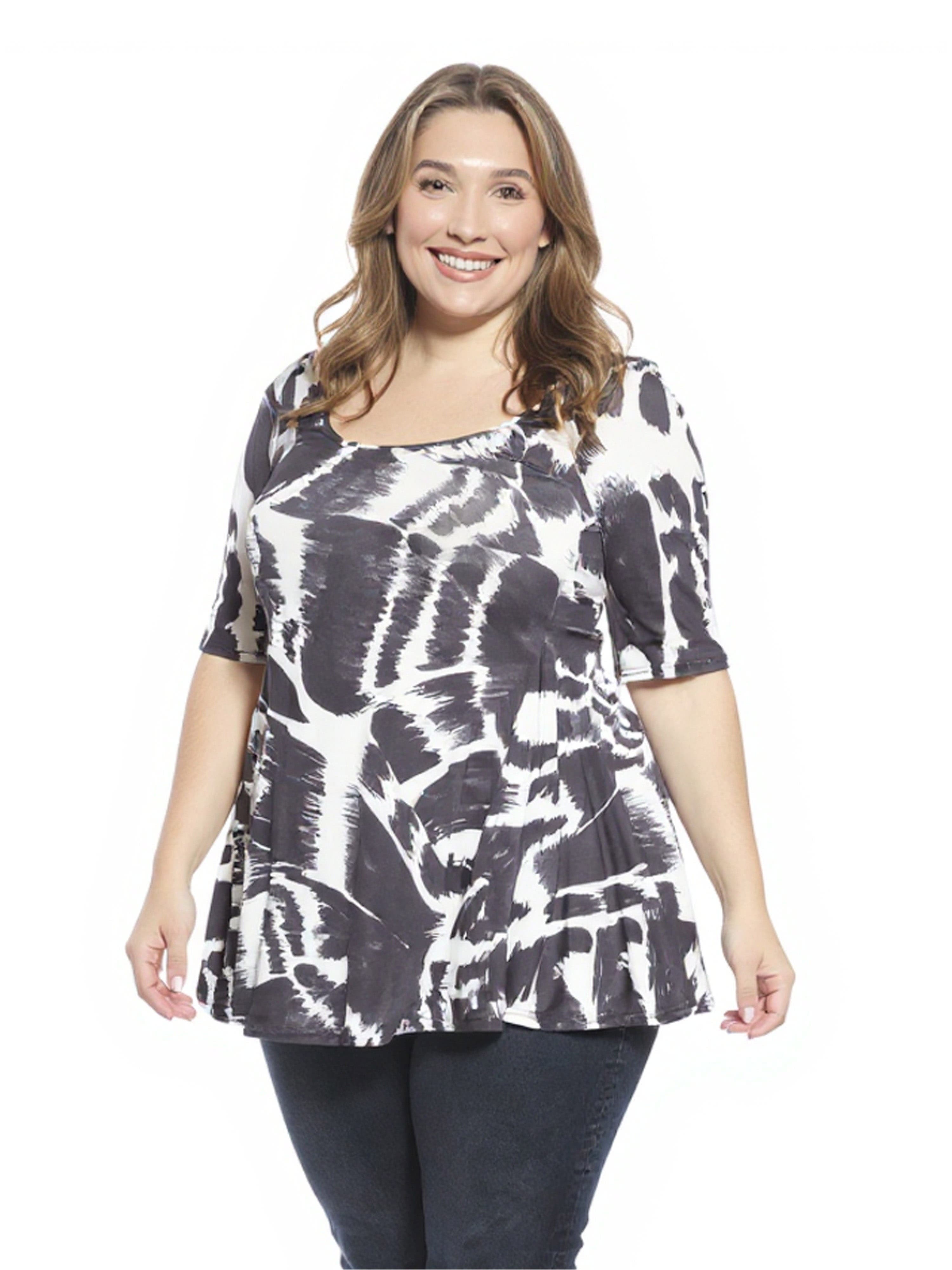 Plus Size Abstract Scoop Neck Elbow Sleeve Tunic Top - image 2