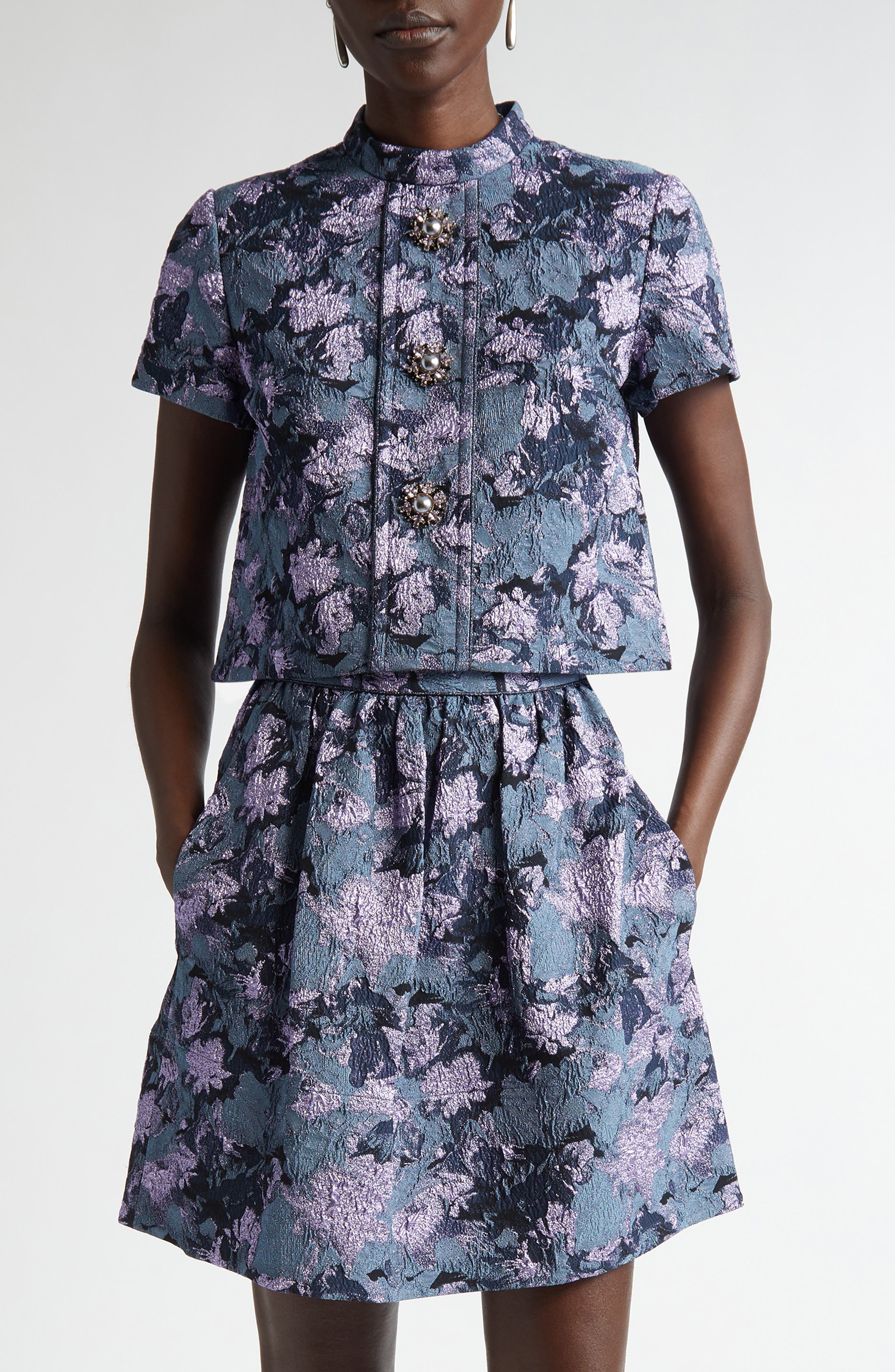 Floral Metallic Jacquard Button-Up Shirt - image 1