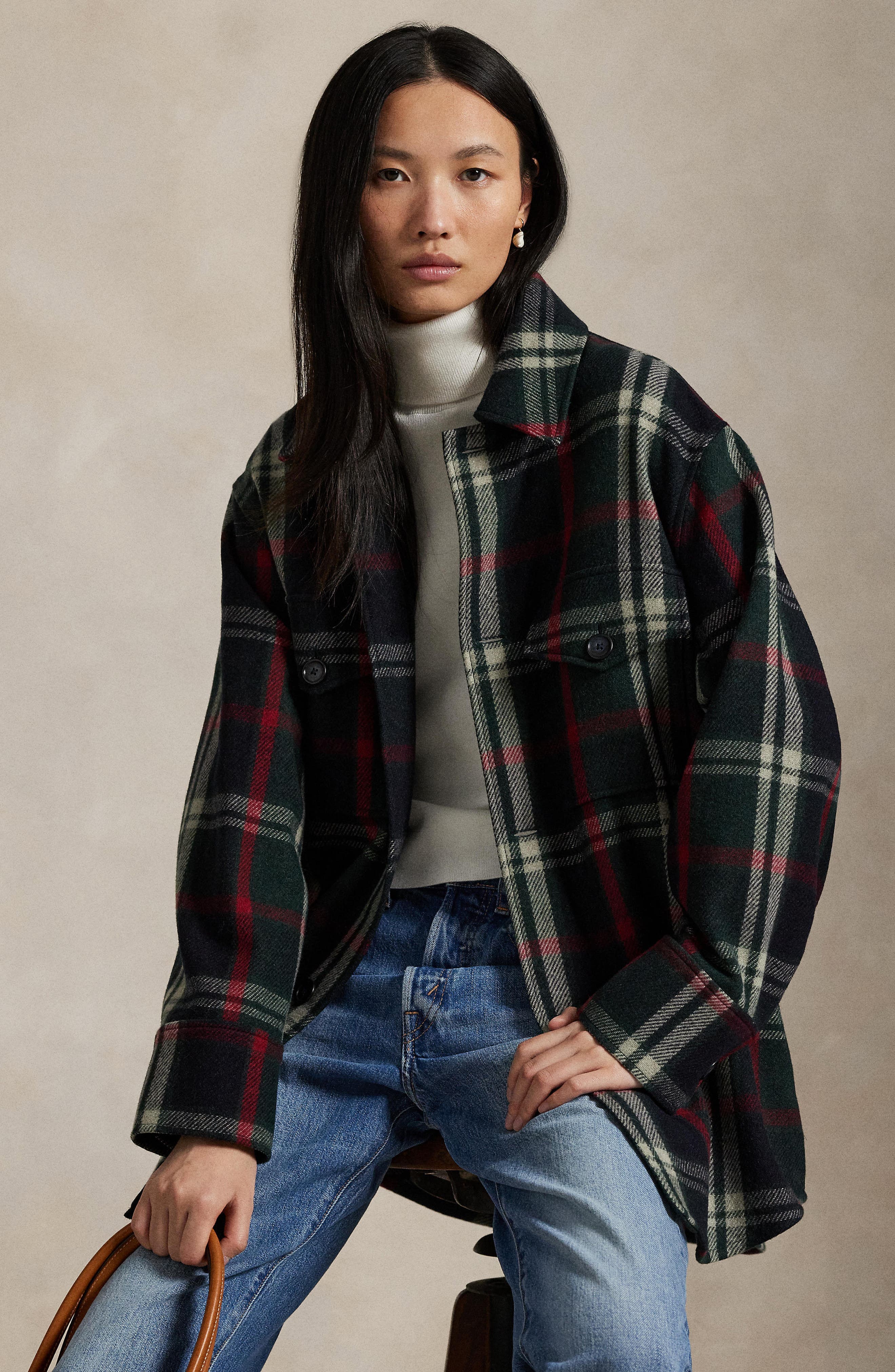 Oversize Plaid Wool Blend Twill Shirt Jacket - image 2
