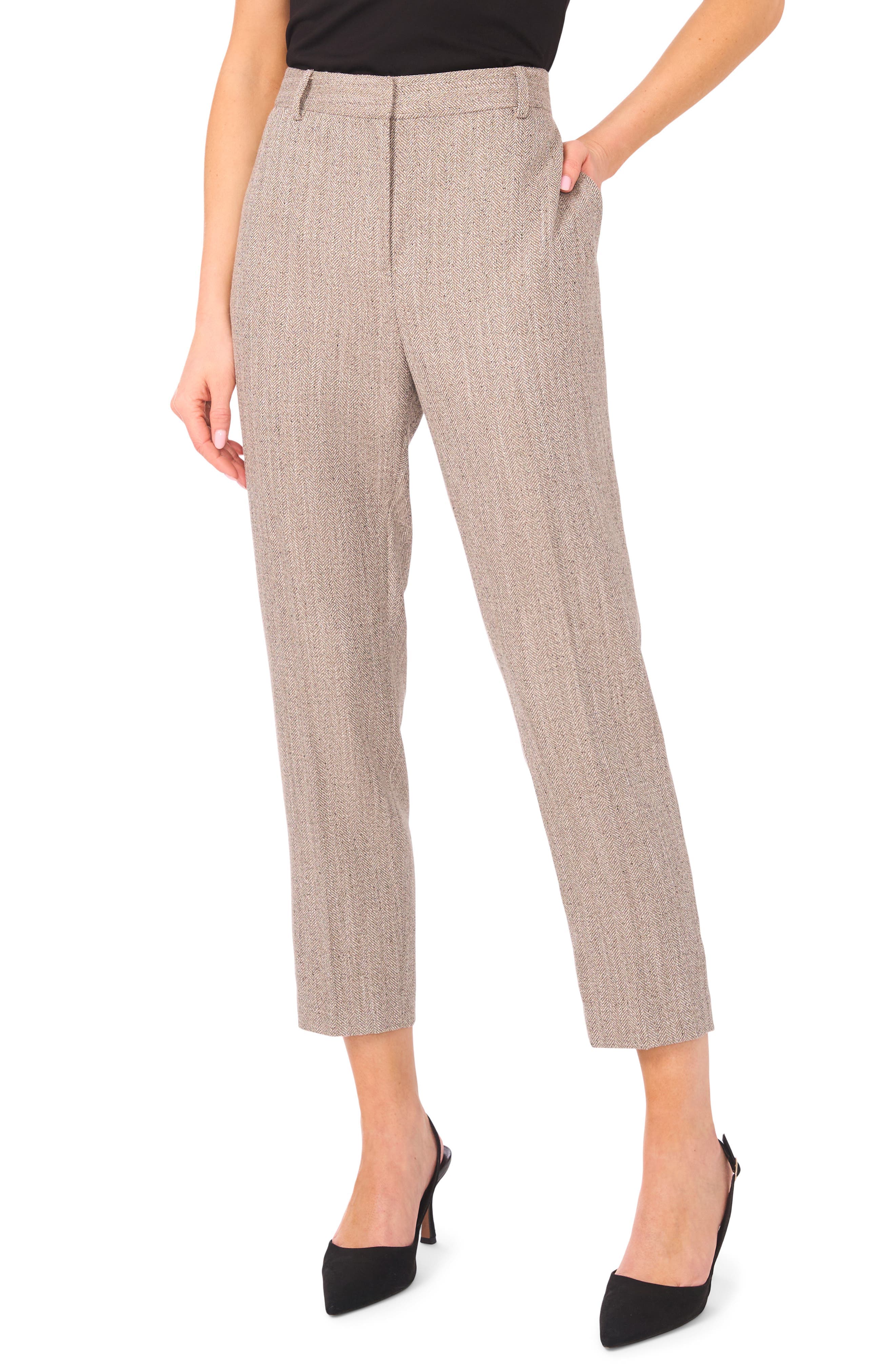 Easy High Waist Herringbone Crop Pants - image 1