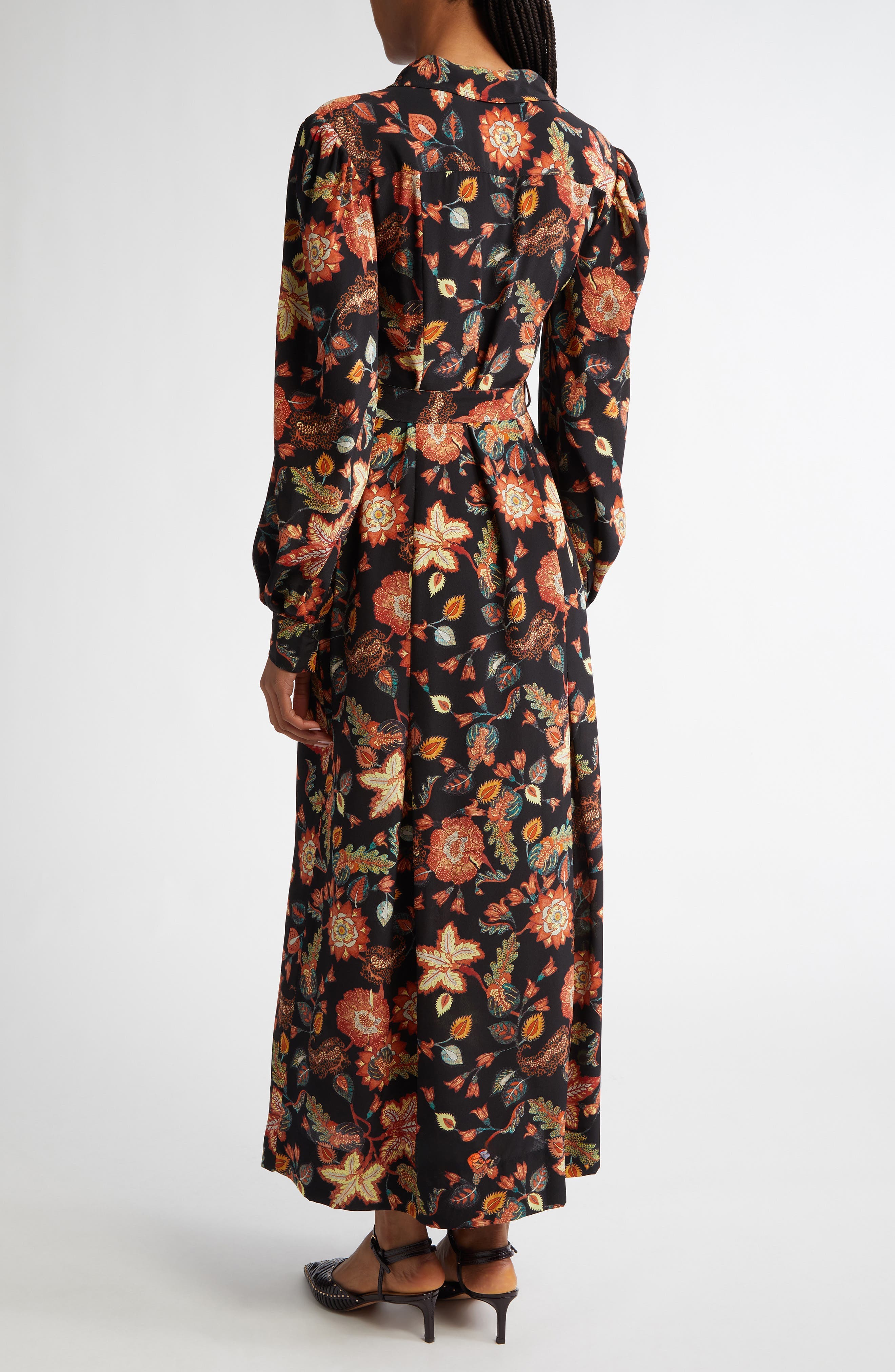 Giselle Floral Long Sleeve Silk Shirtdress - image 2