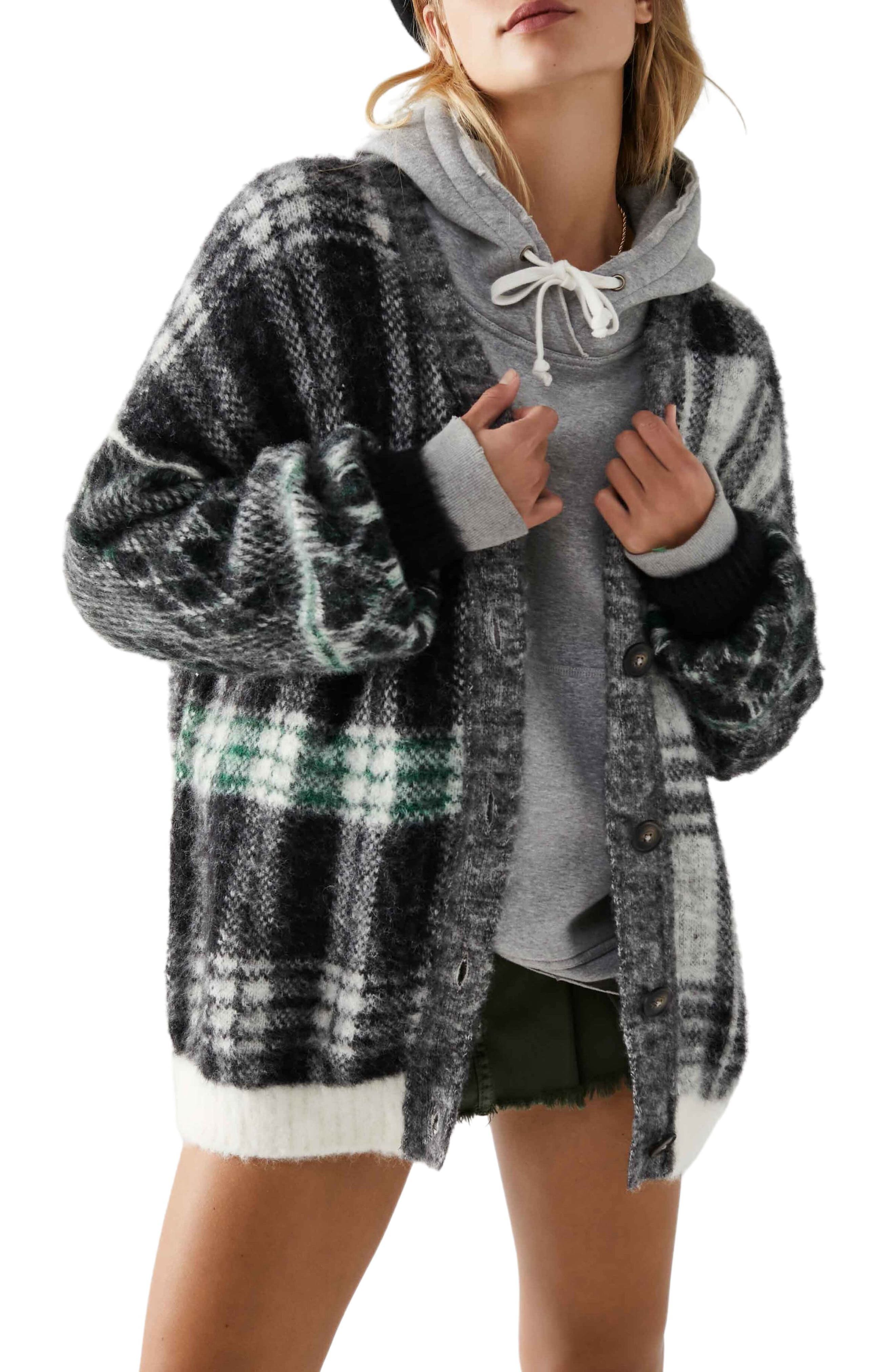 Sepia Plaid Jacquard Oversize Cardigan - image 1
