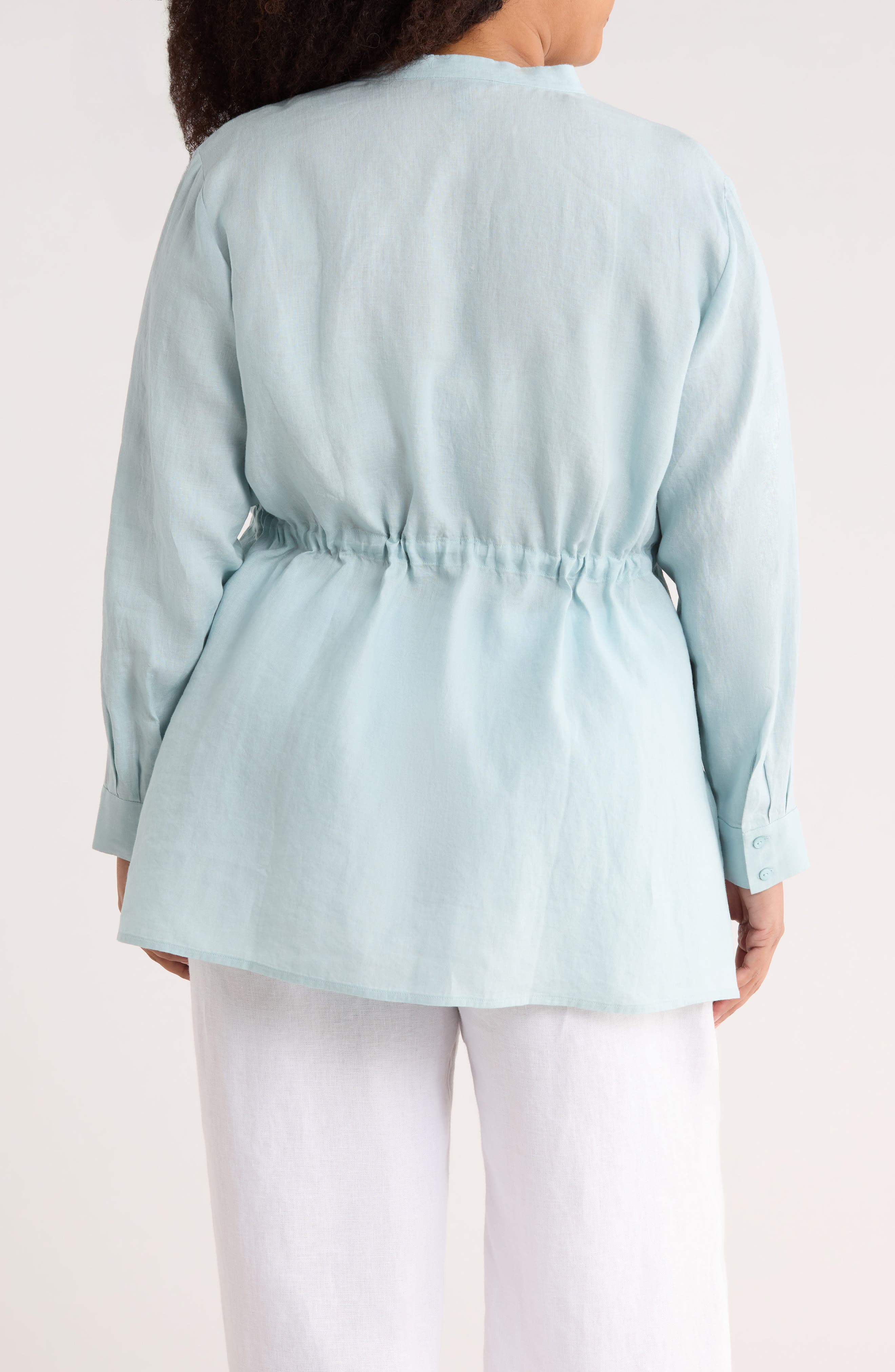 Split Neck Organic Linen Long Drawstring Shirt - image 4