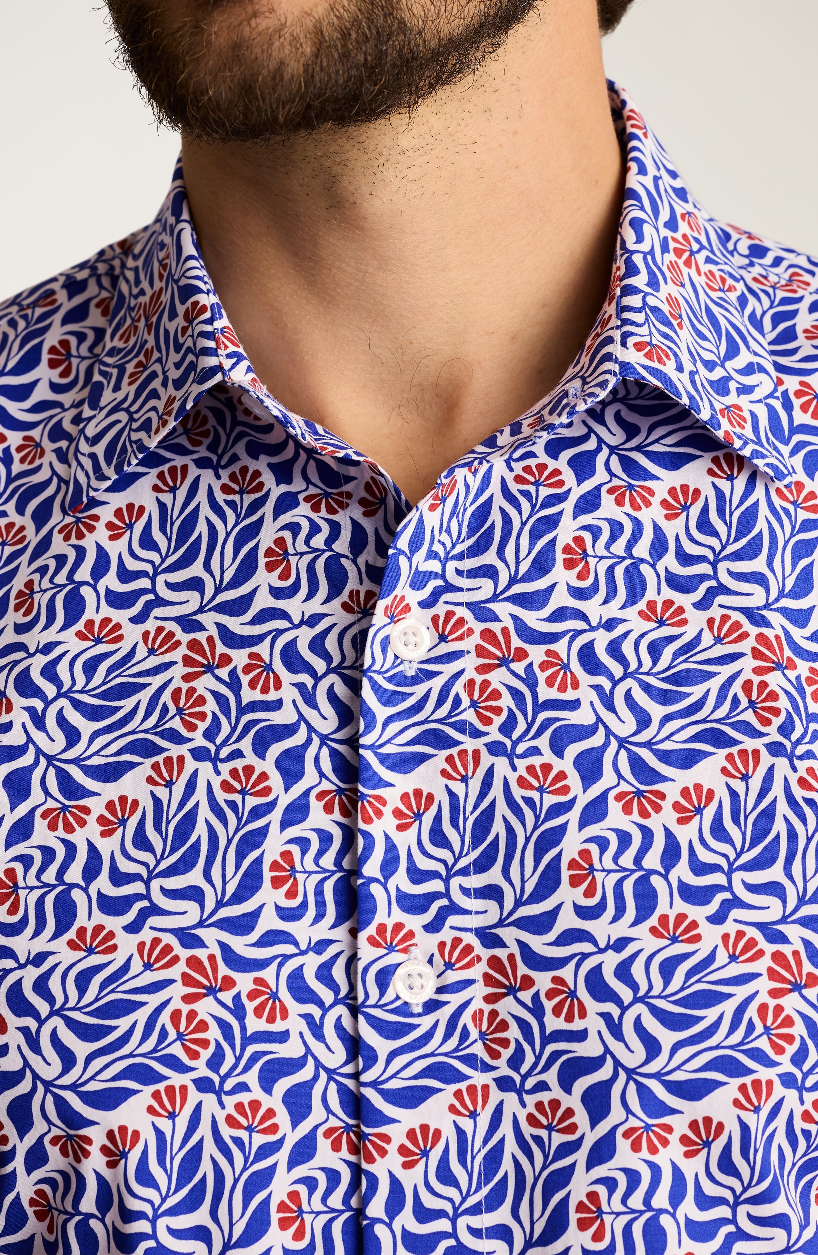 Riviera Slim Fit Floral Short Sleeve Stretch Cotton Button-Up Shirtr - image 2