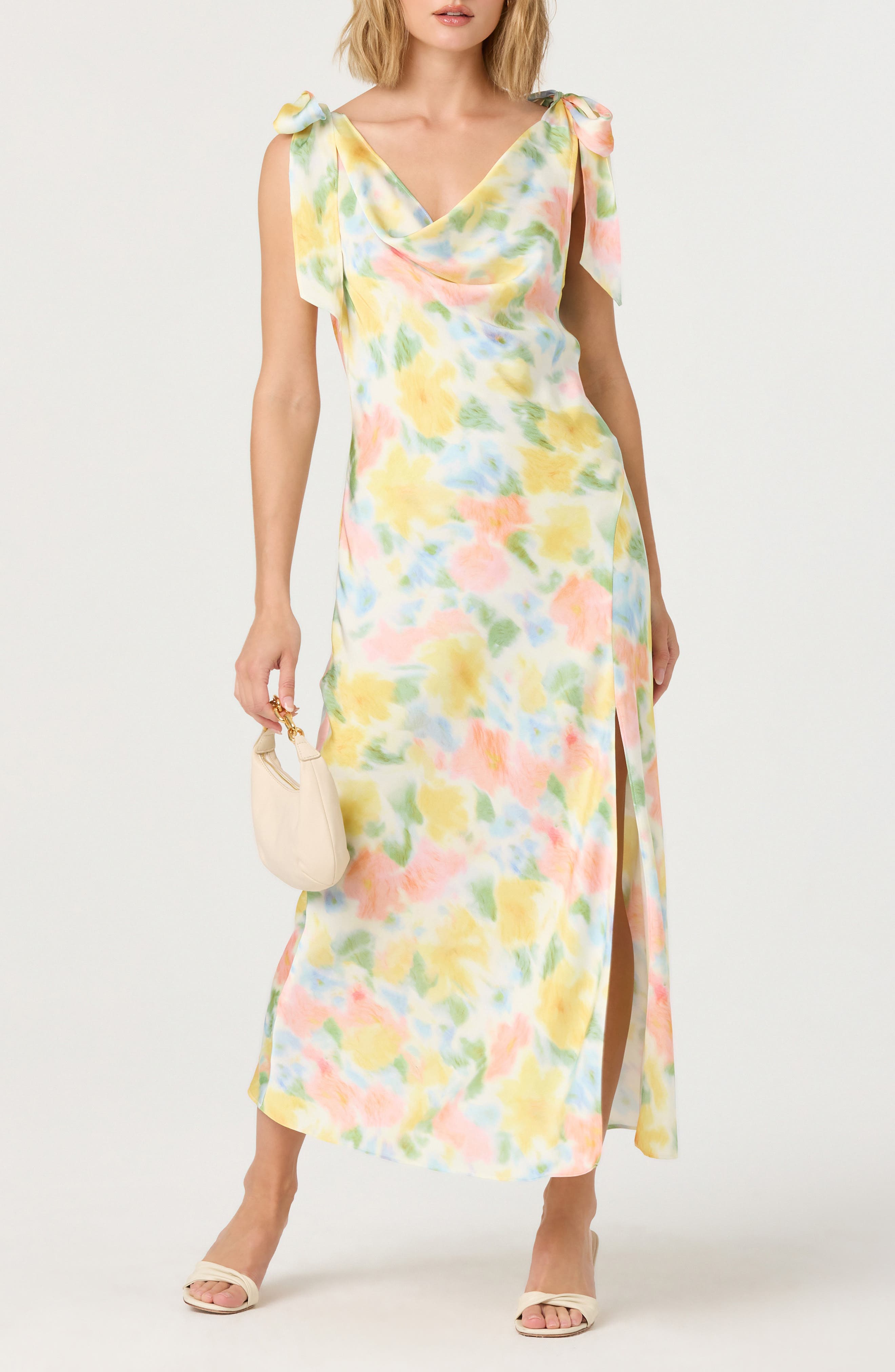 Allexina Tie Shoulder Satin Maxi Dress - image 1