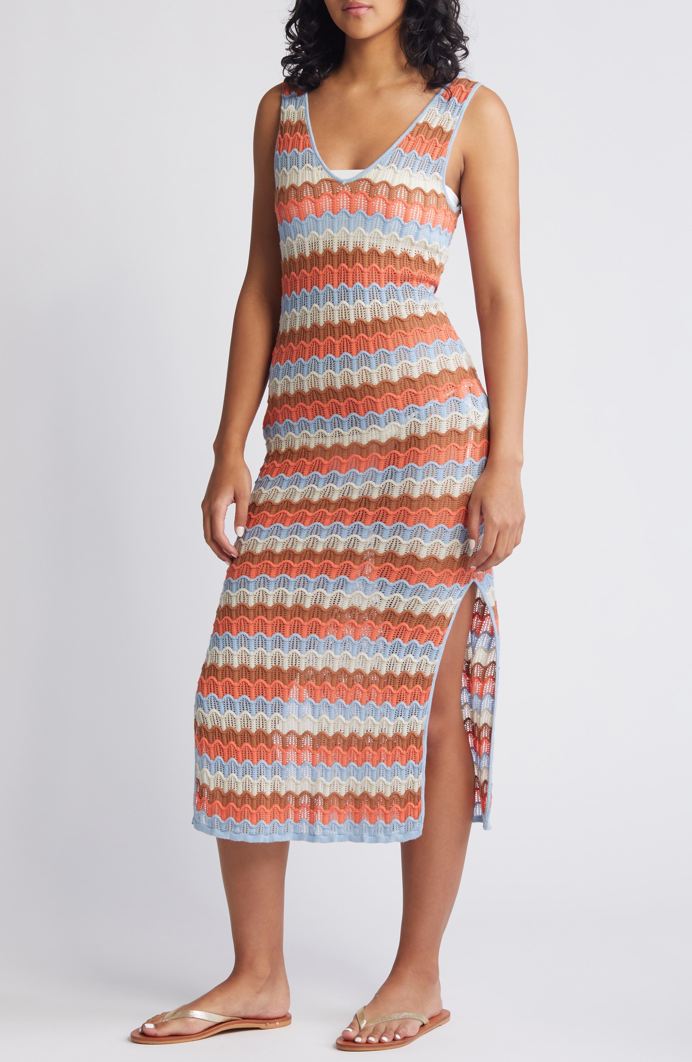 Santorini Sun Pointelle Stitch Sweater Midi Dress - image 1