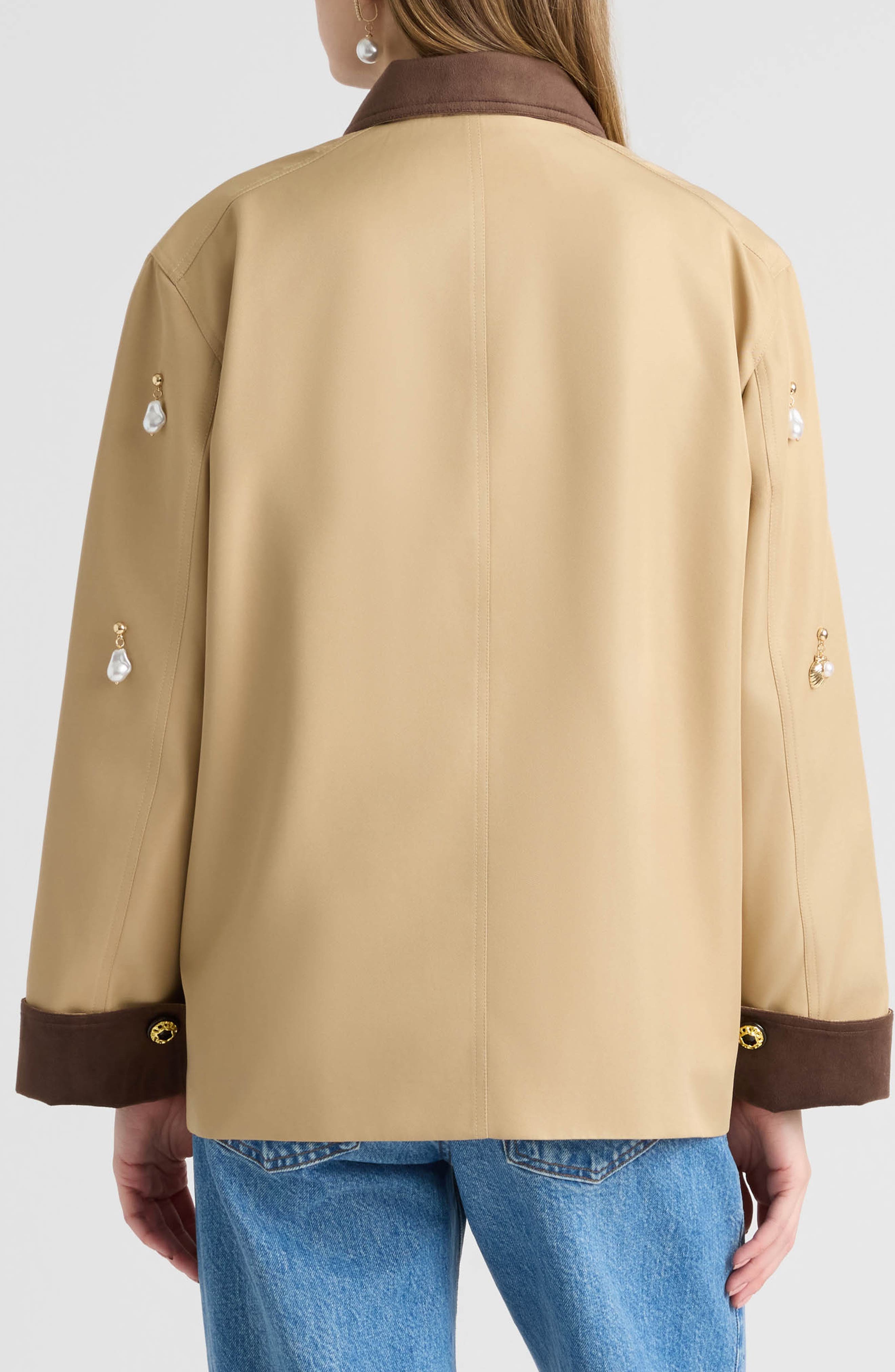 Faux Pearl Charm Detail Twill Jacket - image 2