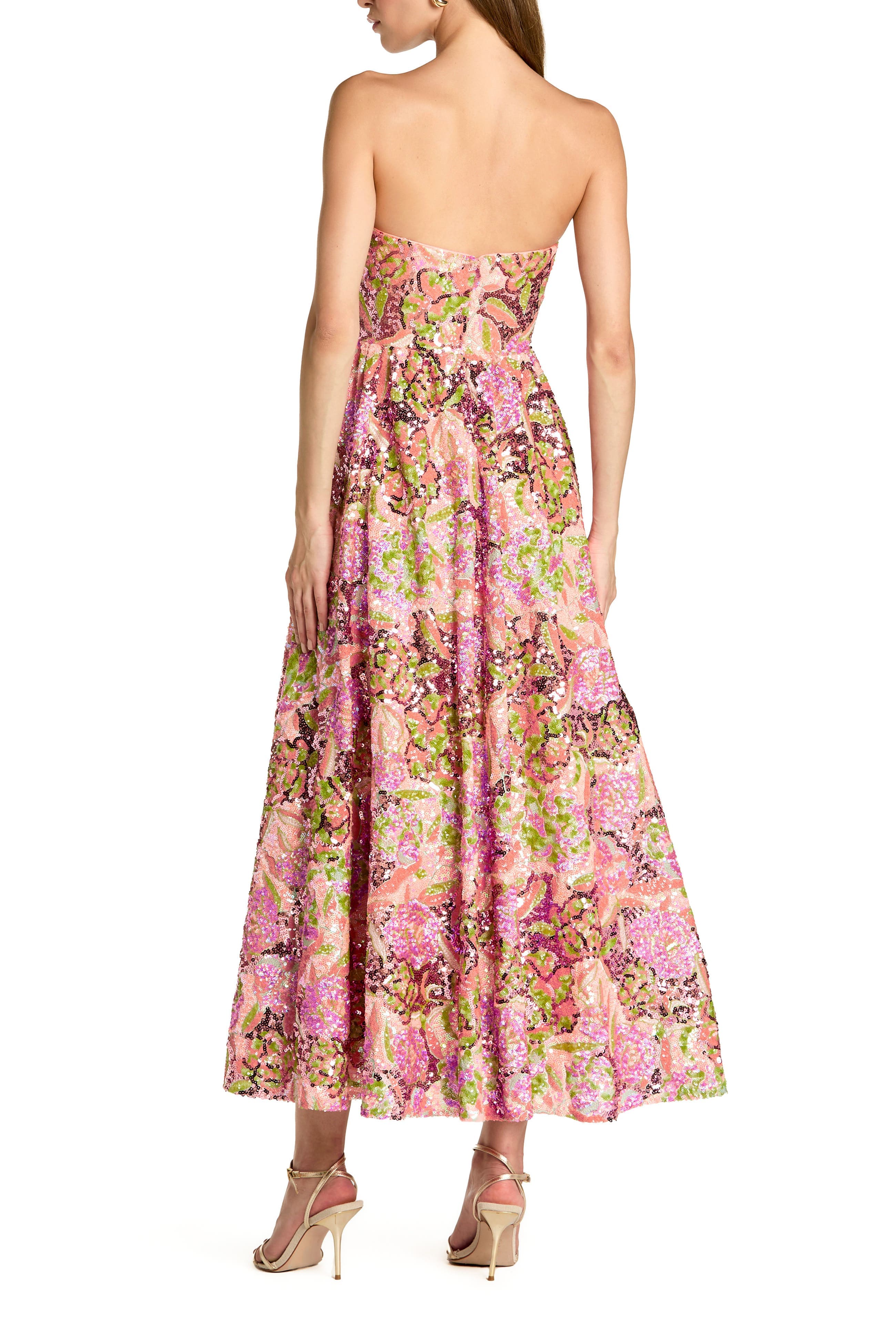 Floral Sequin Strapless A Line Midi Dress - image 2
