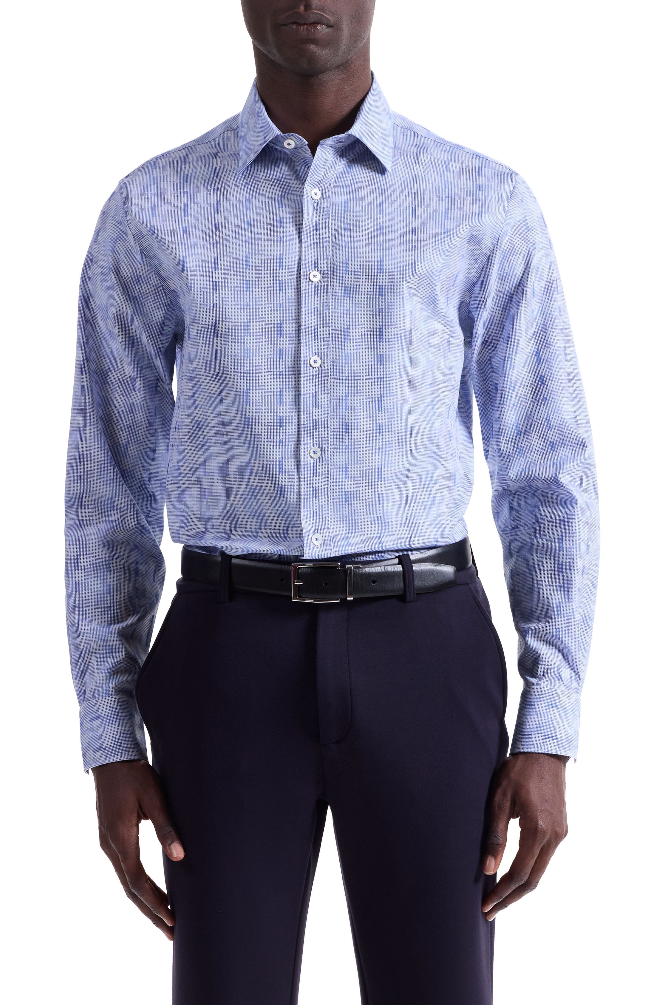 Julian Shaped Fit Geo Pattern Stretch Cotton Dobby Button-Up Shirt - image 1