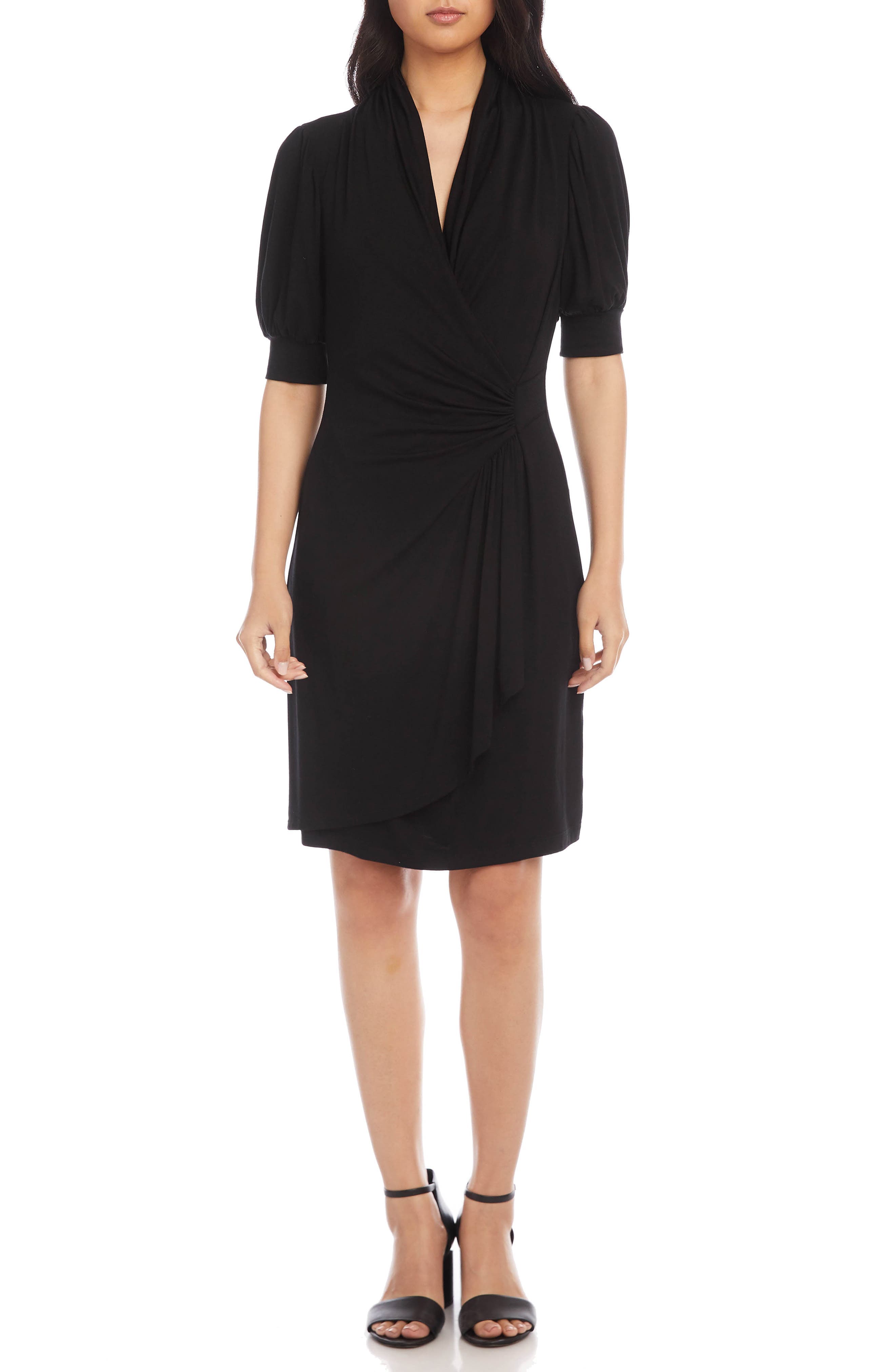 Puff Sleeve Jersey Faux Wrap Dress - image 1