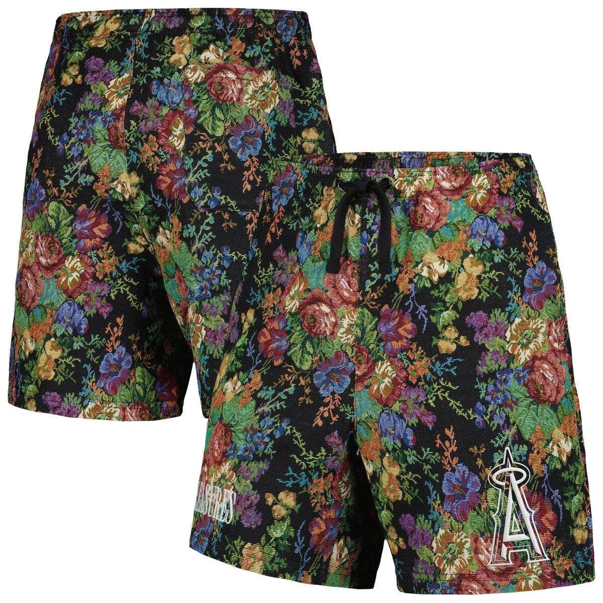 Men's PLEASURES  Black Los Angeles Angels Floral Shorts - image 1