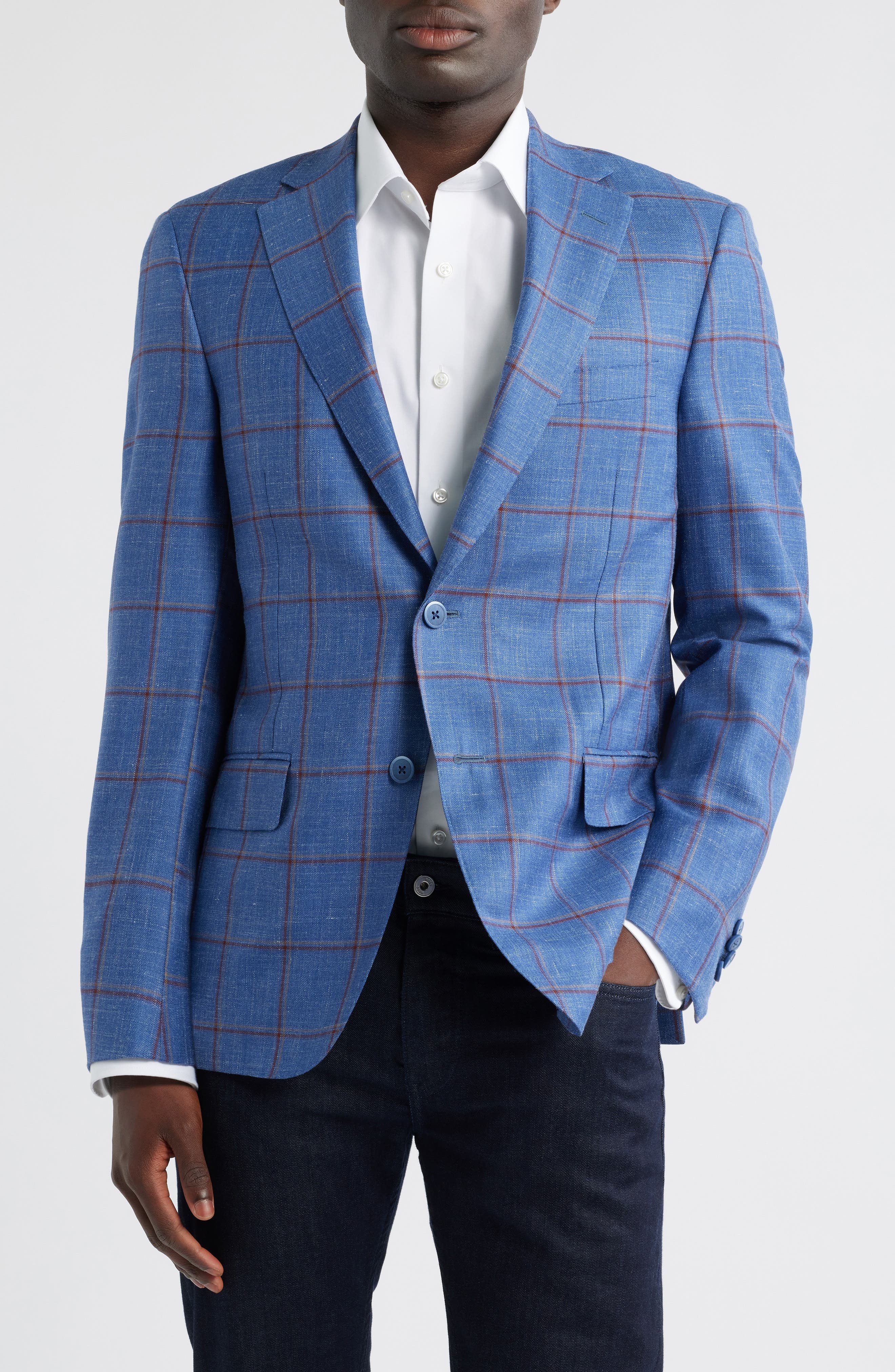 Blue Windowpane Check Wool Blend Sport Coat - image 1