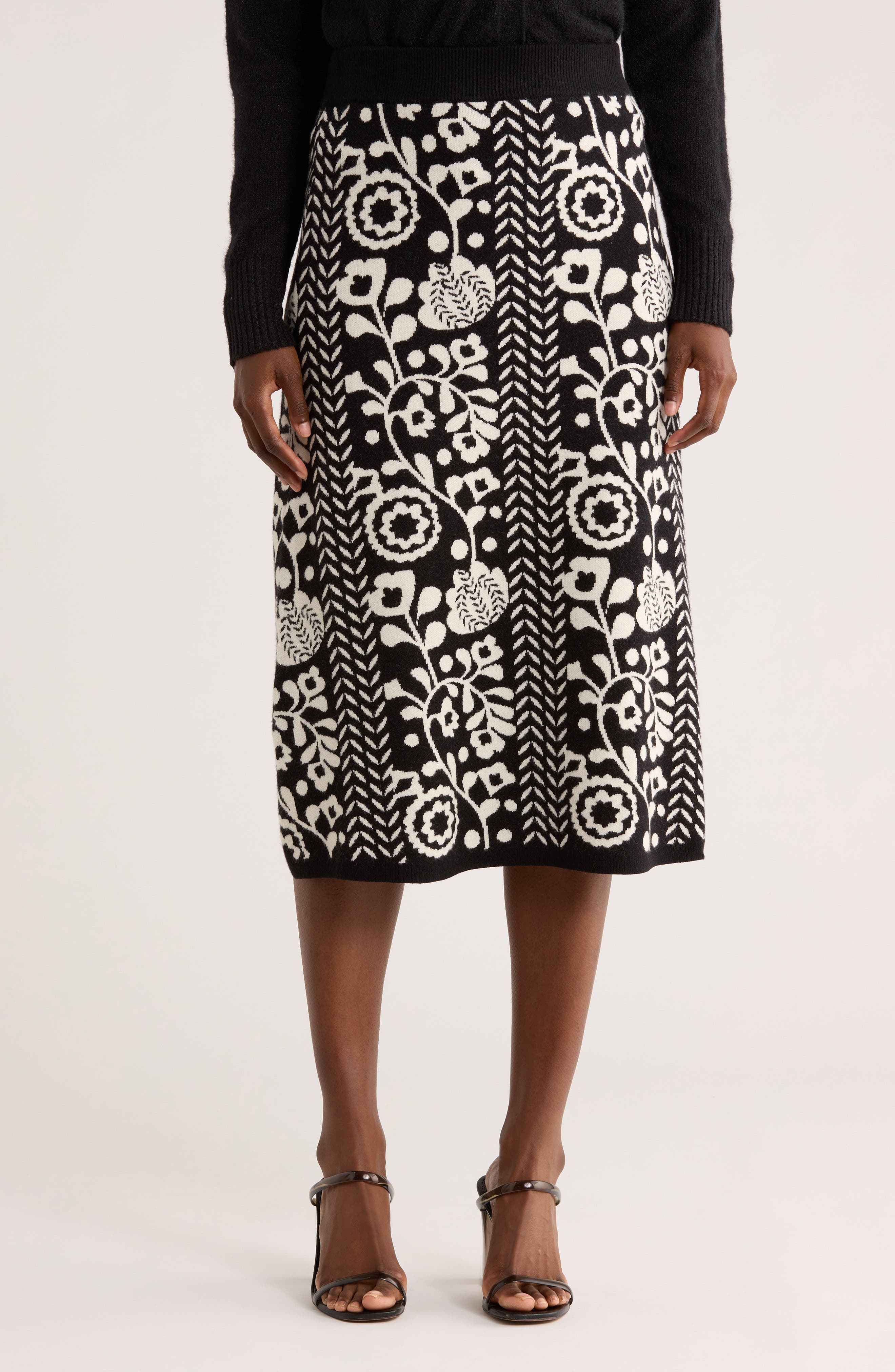 Floral Jacquard A-Lined Sweater Skirt - image 1