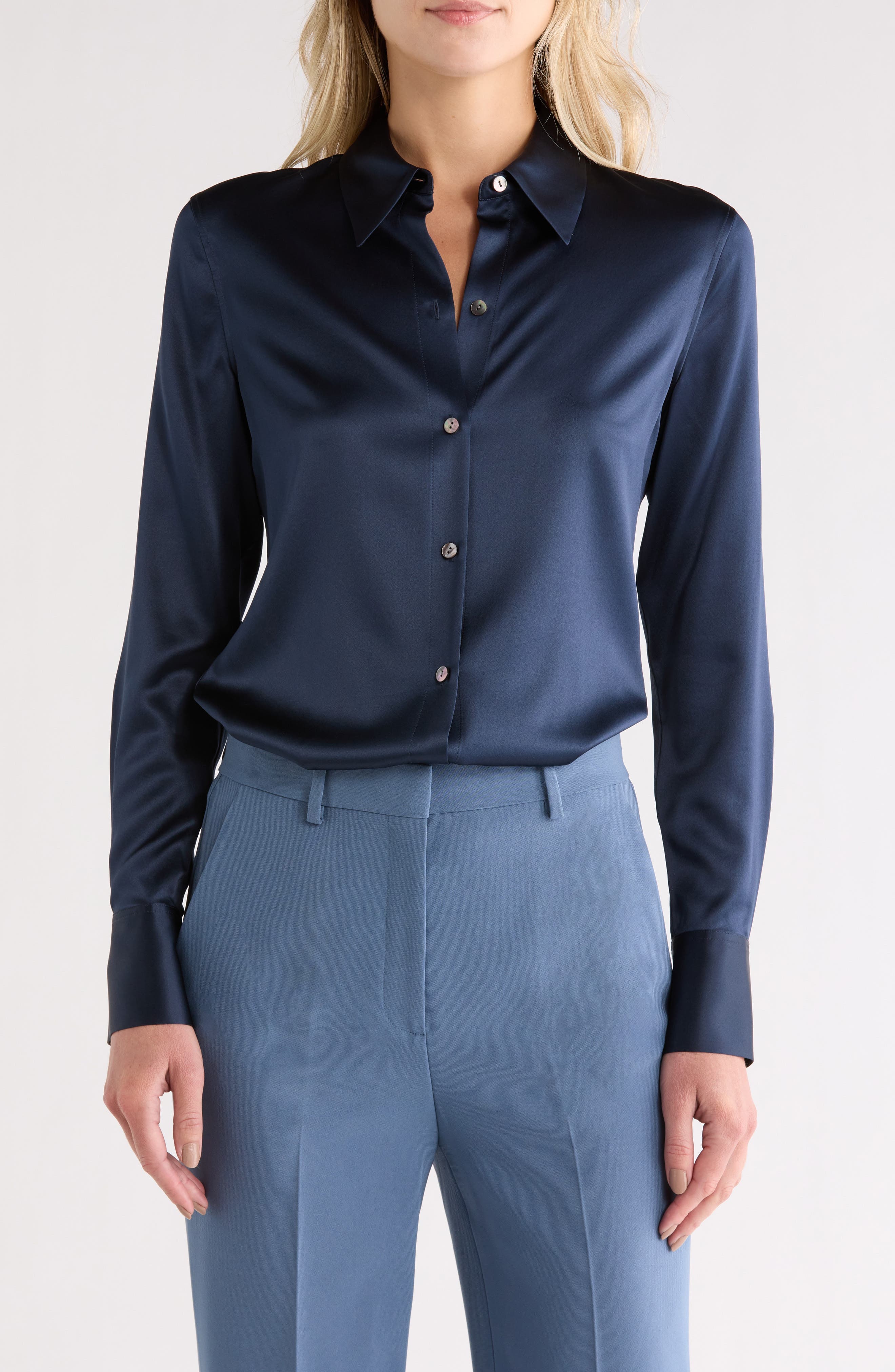 Perfect Fitted Stretch Silk Button-Up Shirt - image 1