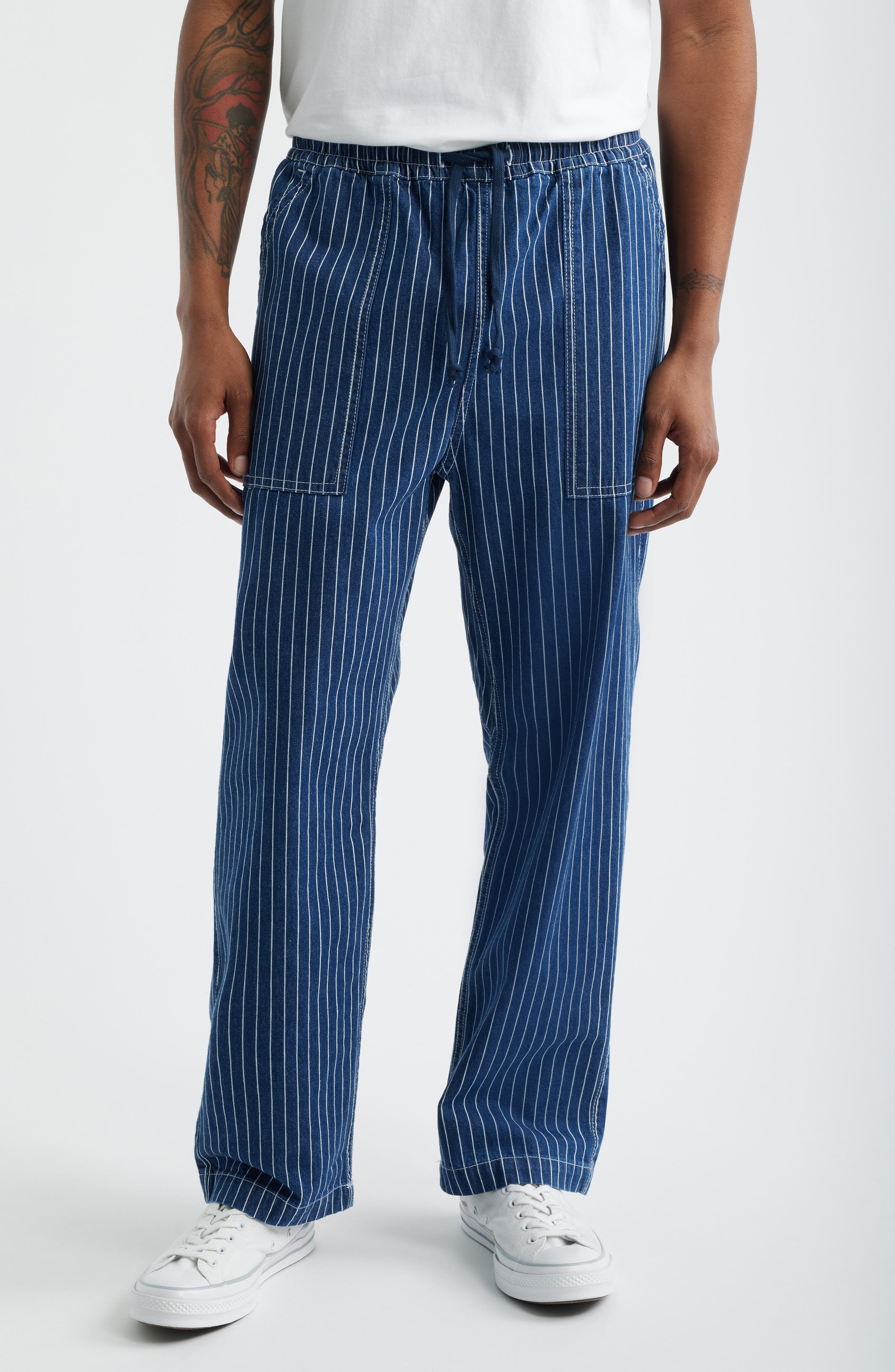 Pinstripe Denim Drawstring Chef Pants - image 1