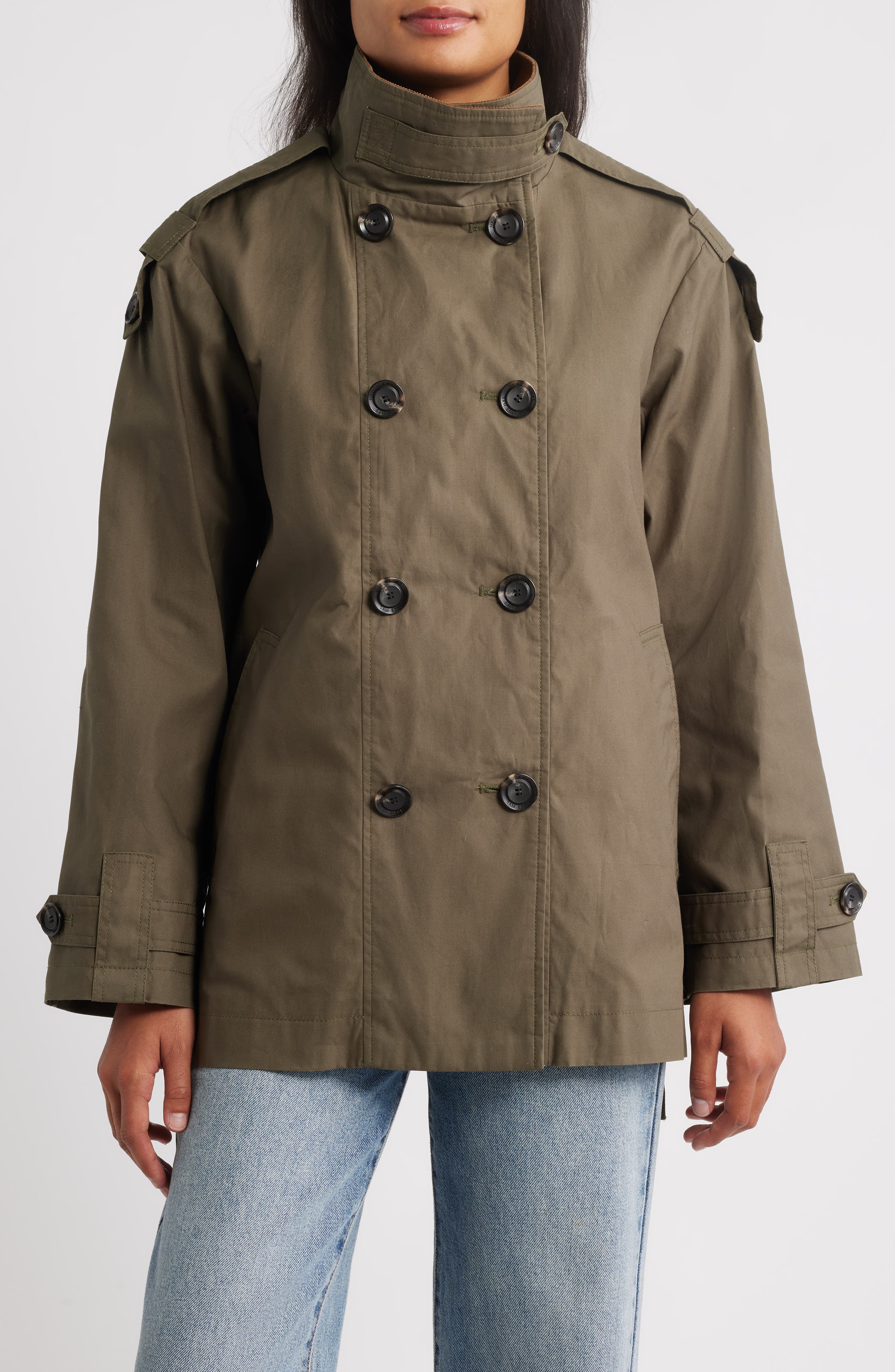 Courduroy Stand Collar Cotton Trench Coat - image 3
