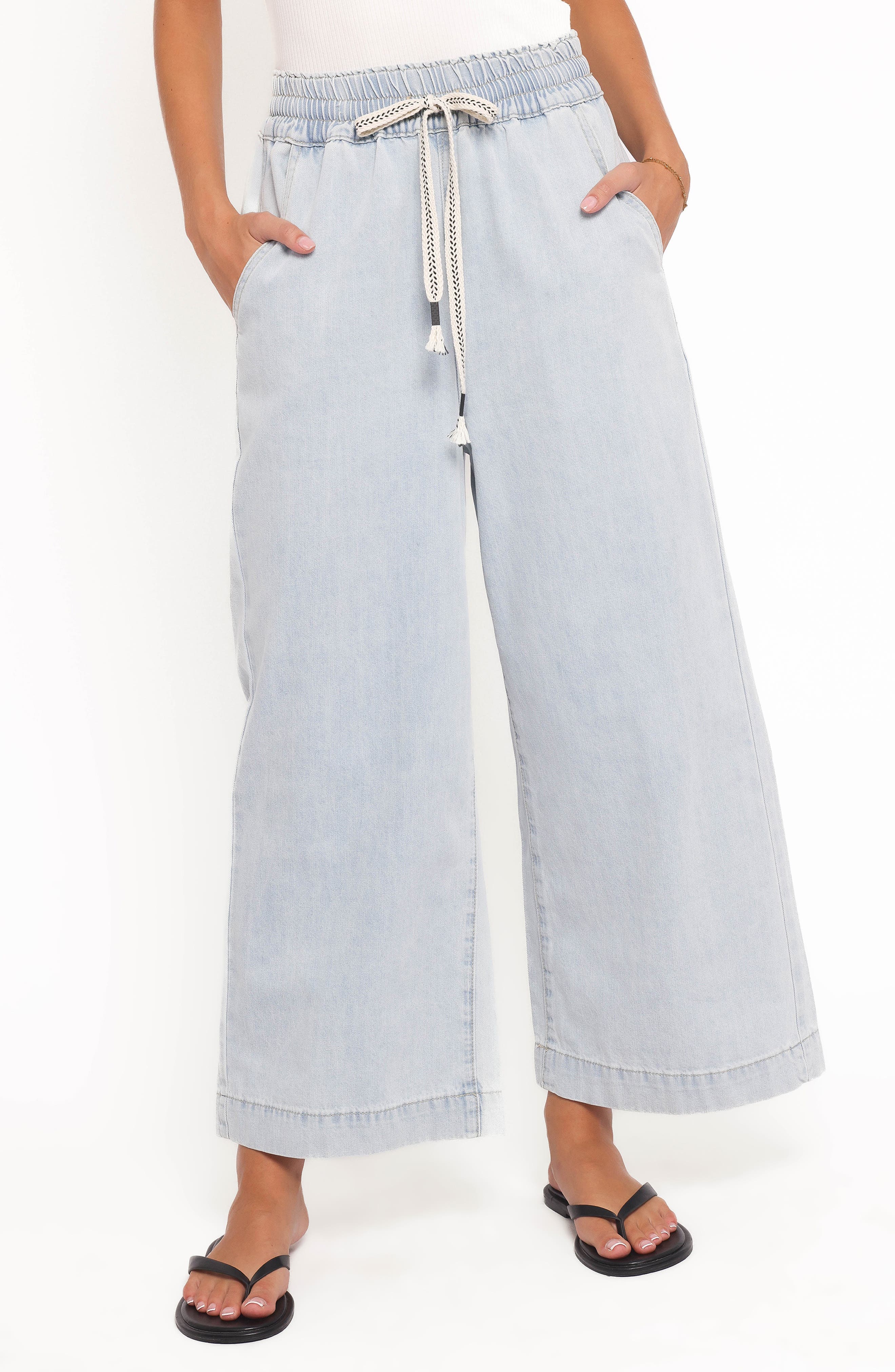 Jenni Drawstring Wide Leg Denim Pants - image 1
