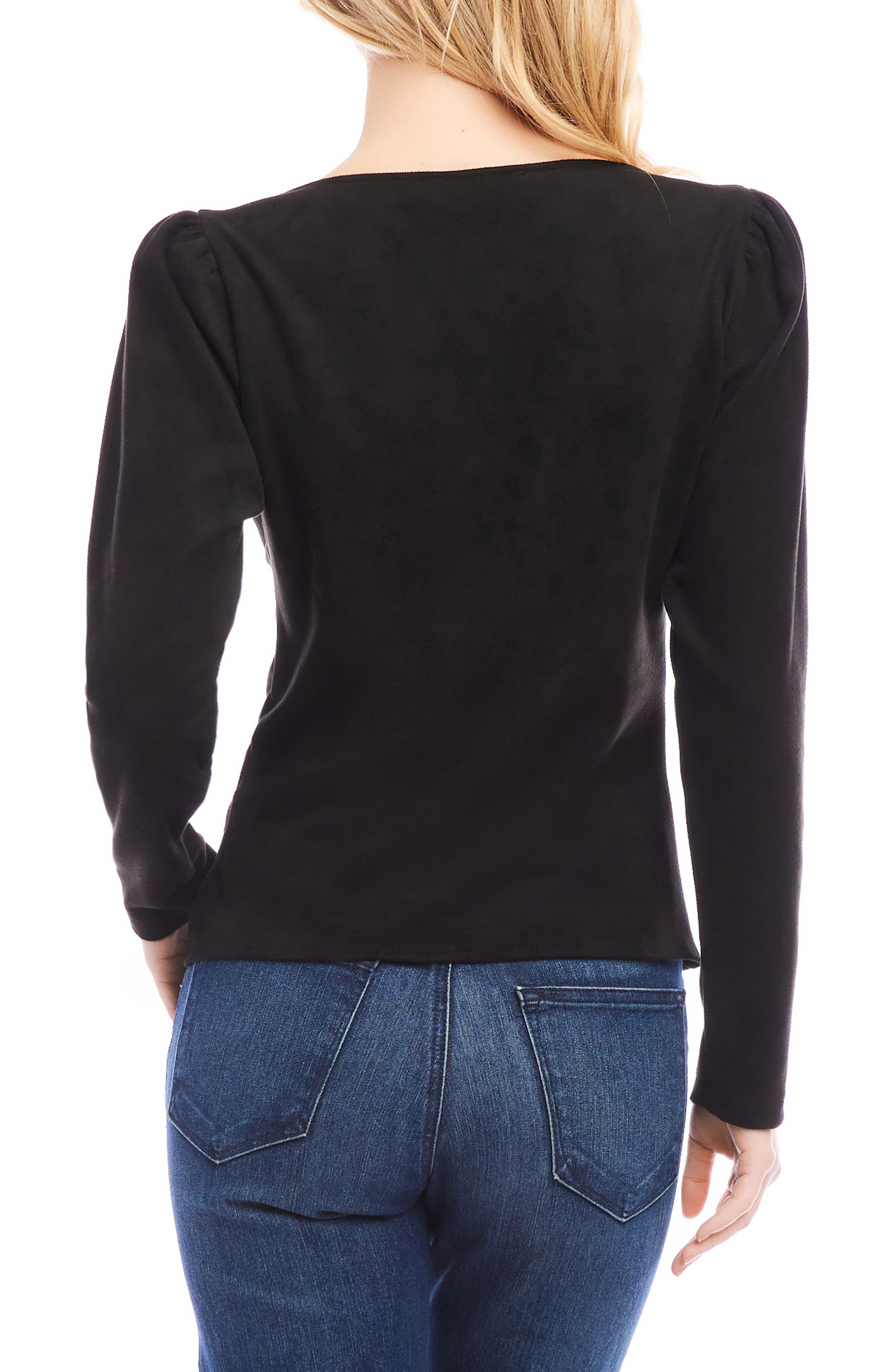 Faux Suede Shirred Long Sleeve Top - image 2