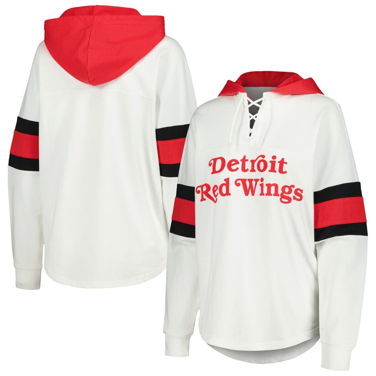 Women's G-III 4Her by Carl Banks White/Red Detroit Red Wings Goal Zone Long Sleeve Lace-Up Hoodie T-Shirt - image 1