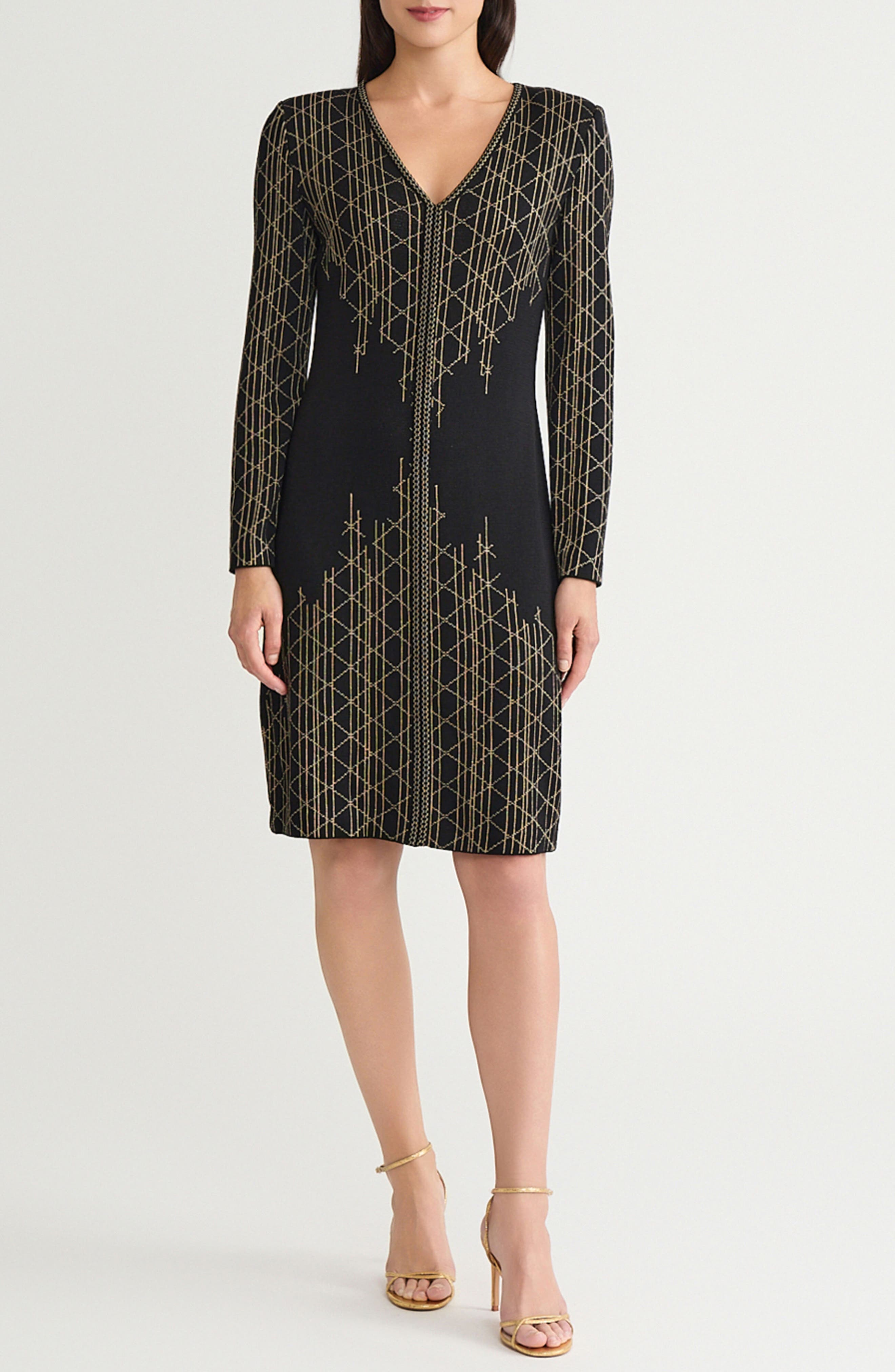 Art Deco Metallic Long Sleeve Sheath Dress - image 1