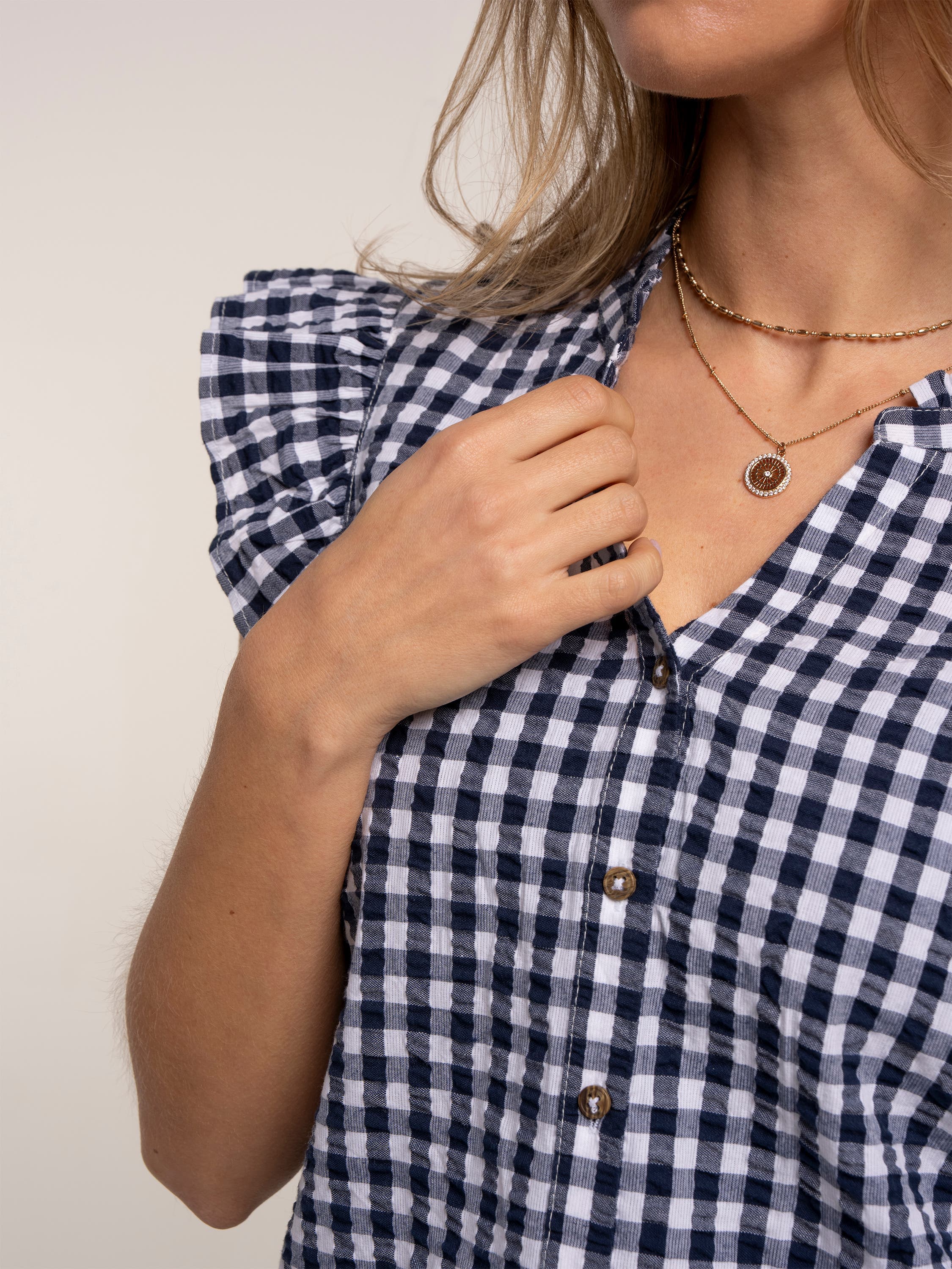 Bia Gingham Flutter Sleeve Blouse - image 2