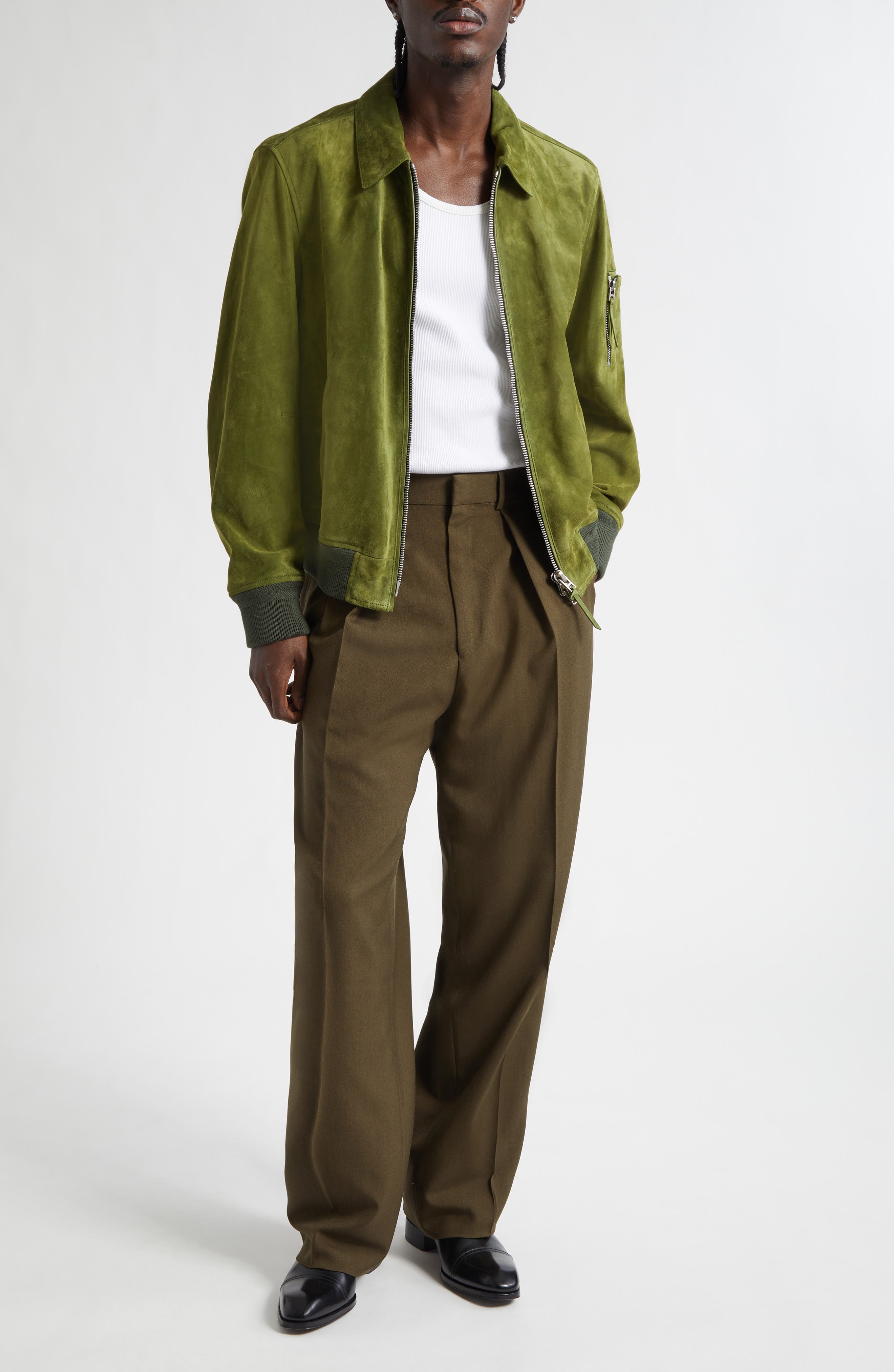 Collared Suede Bomber Jacket - image 2